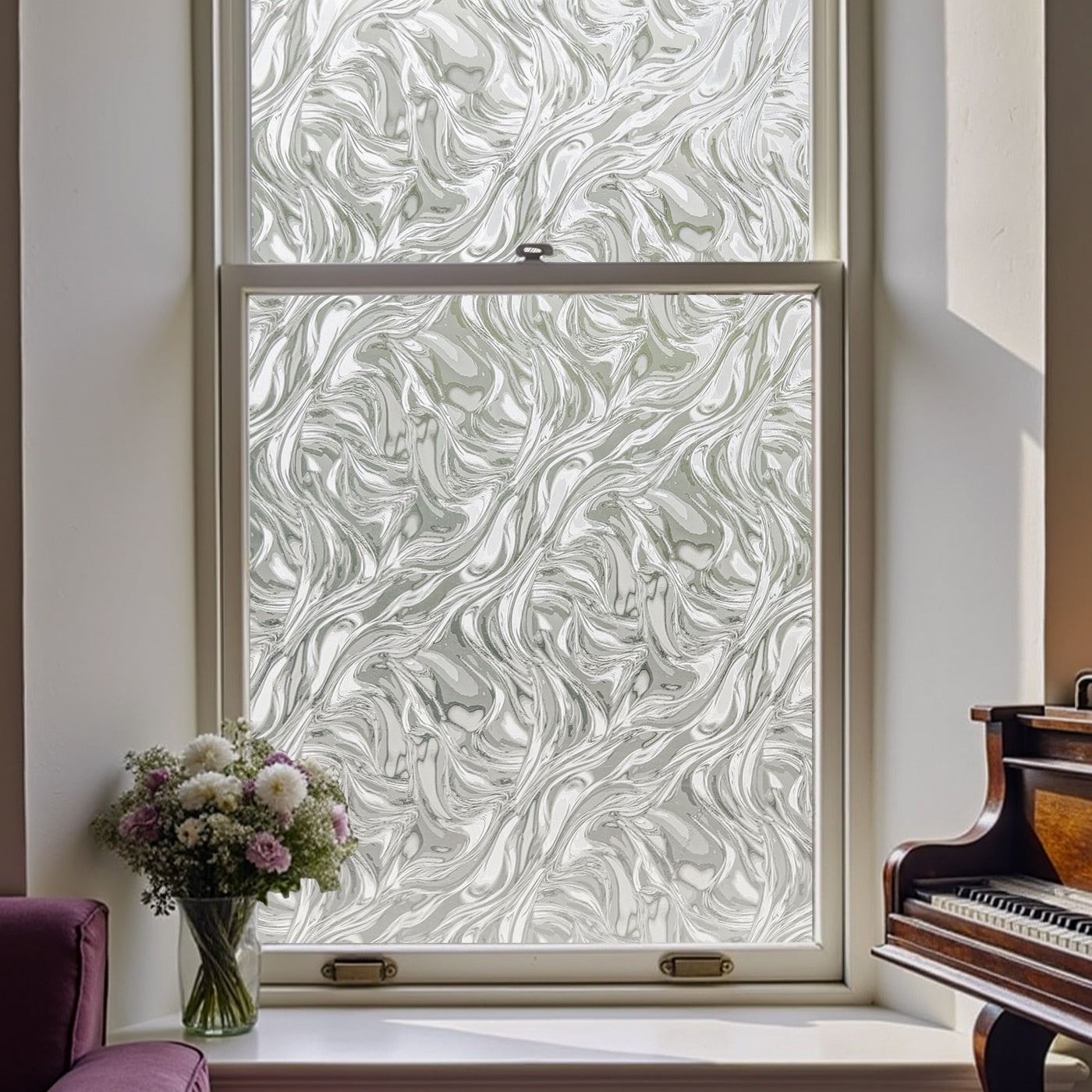 Ocean Currents Stained Glass Decorative Window Film