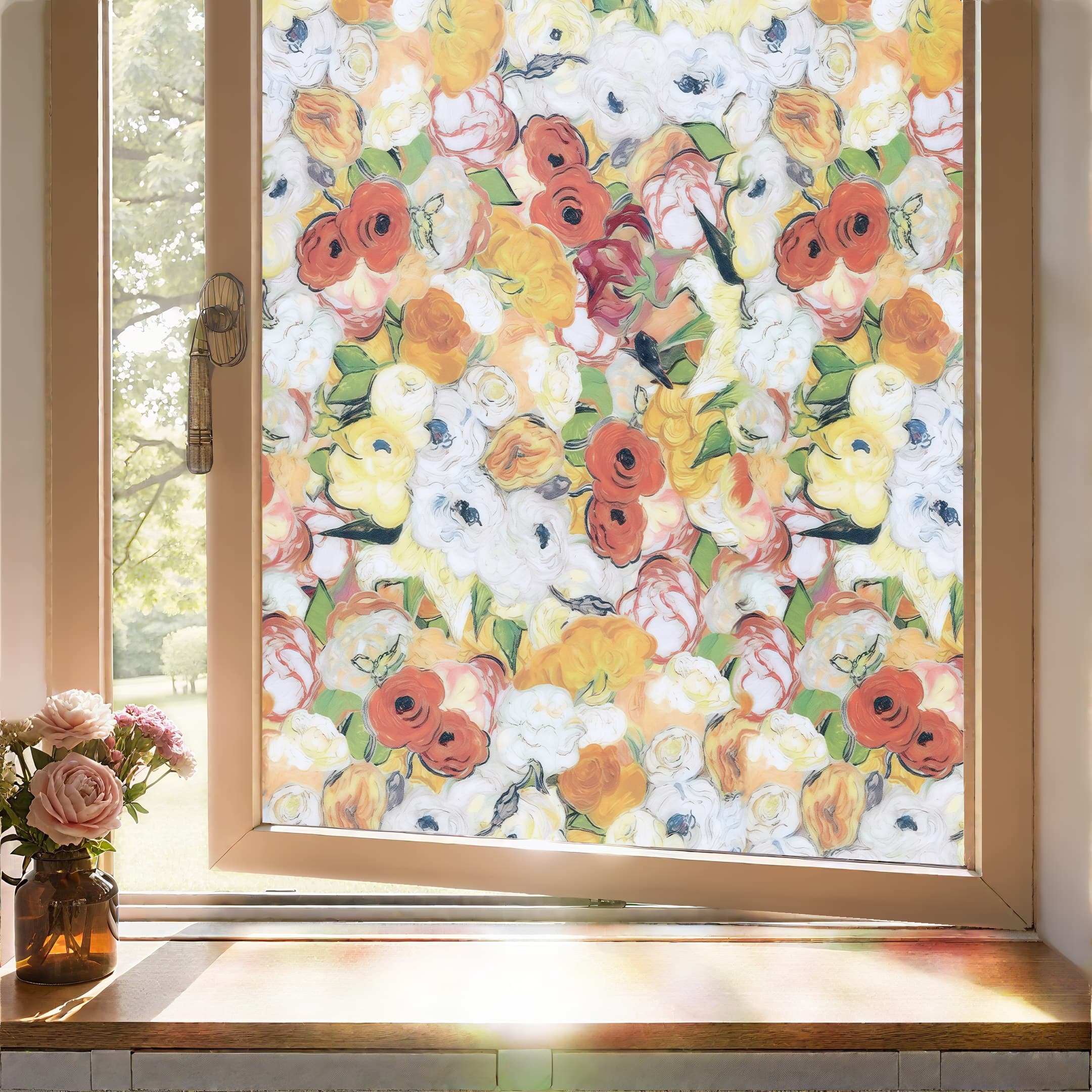 Painted Florals Stained Glass Decorative Window Film
