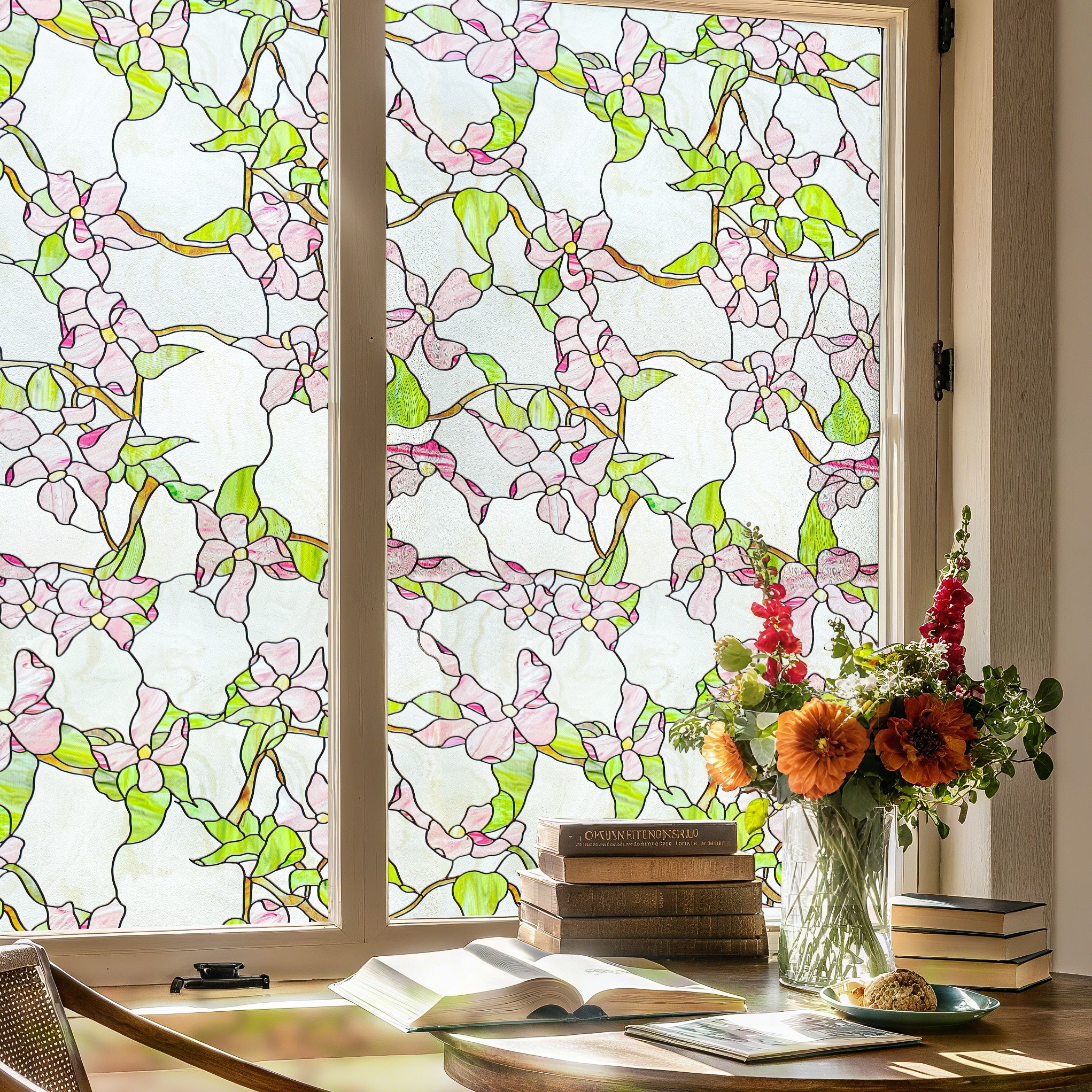 Film décoratif pour vitres en vitrail Lily