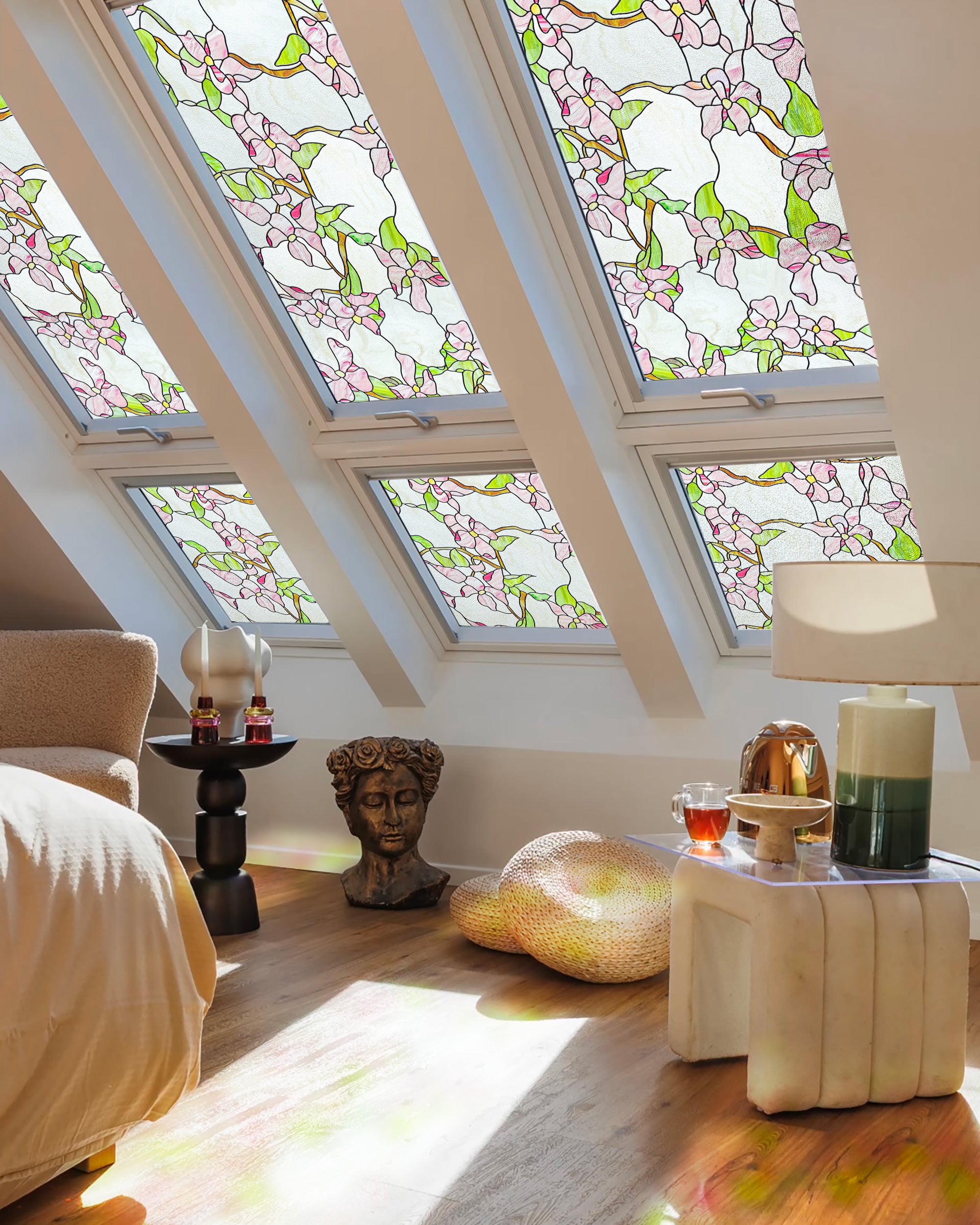 Film décoratif pour vitres en vitrail Lily