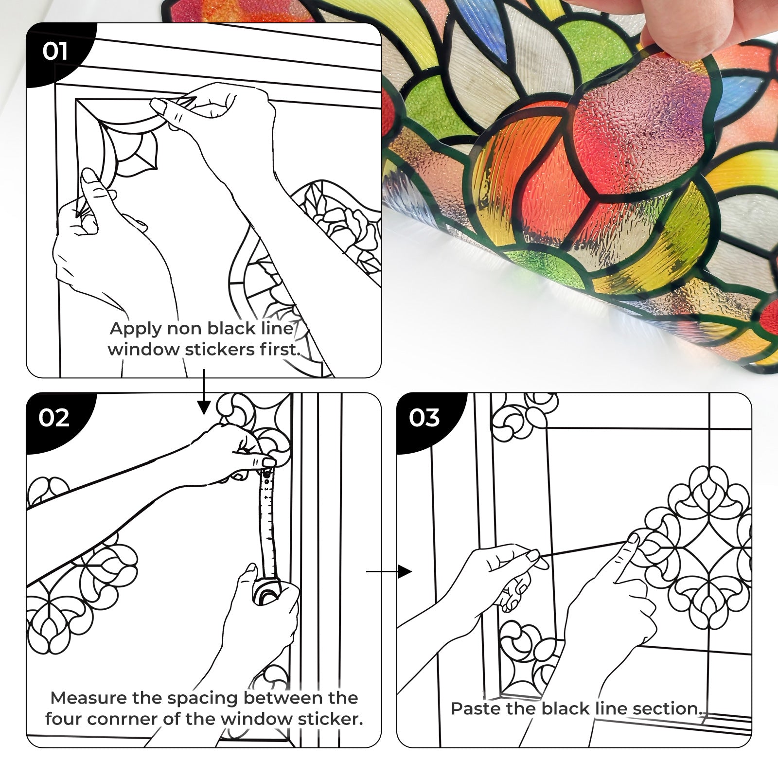 Film pour vitrail motif lotus arc-en-ciel – Film statique décoratif moderne pour fenêtre