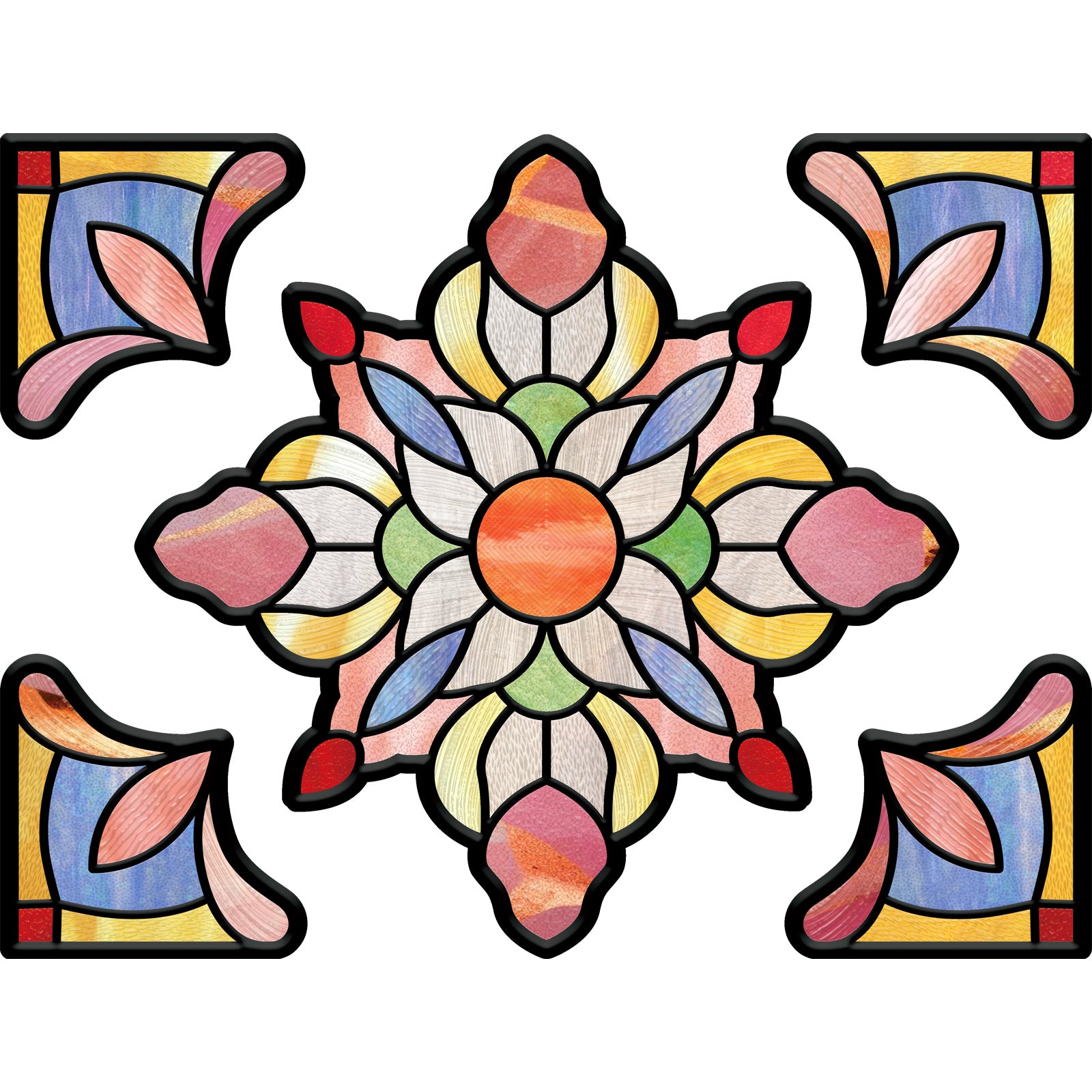 Film pour vitrail motif lotus arc-en-ciel – Film statique décoratif moderne pour fenêtre