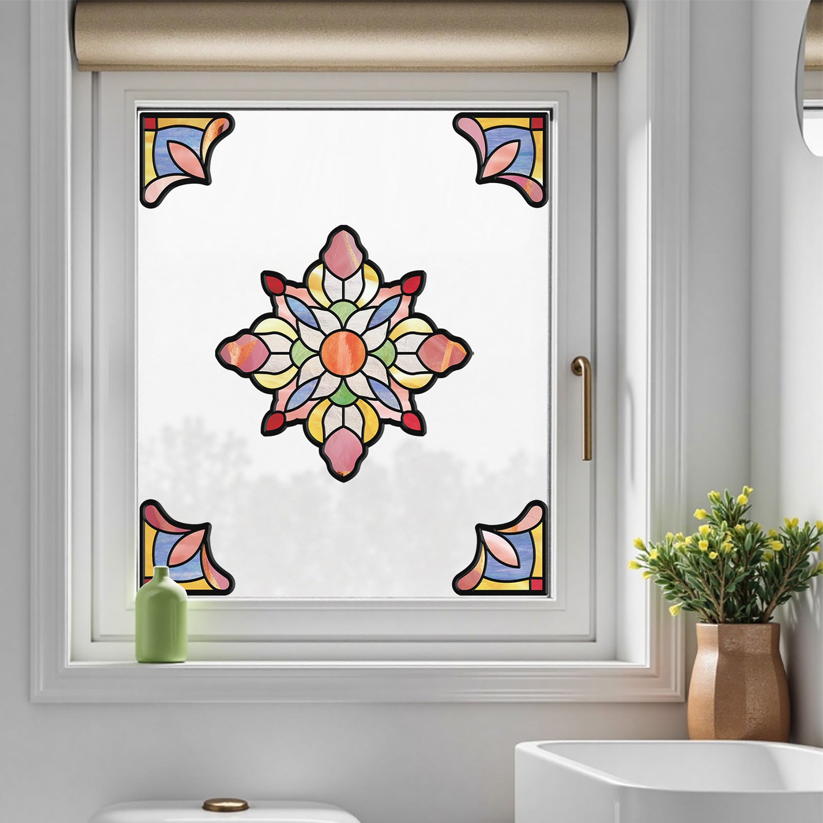 Film pour vitrail motif lotus arc-en-ciel – Film statique décoratif moderne pour fenêtre