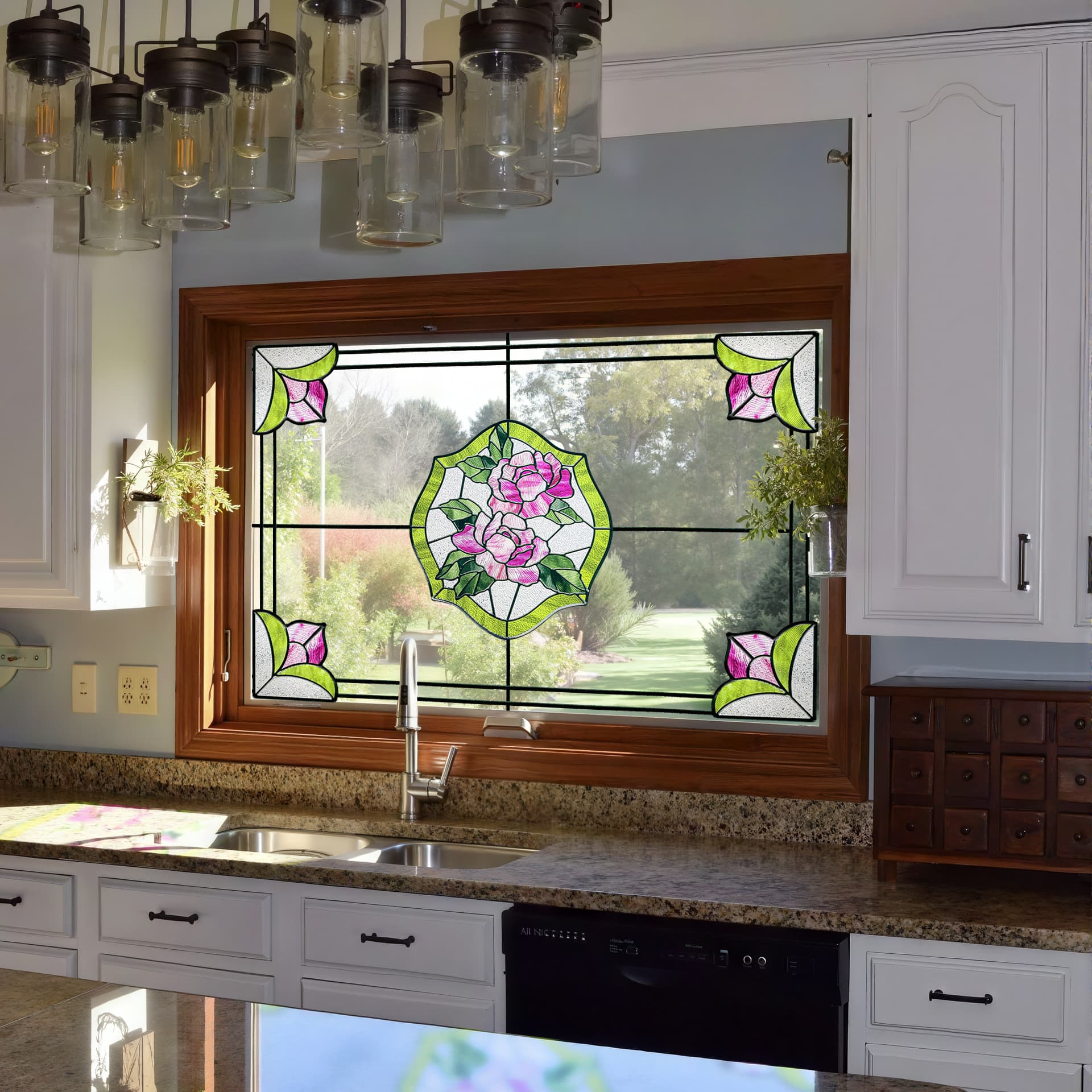 Film pour vitrail Green Gleam – Film statique décoratif moderne pour fenêtre