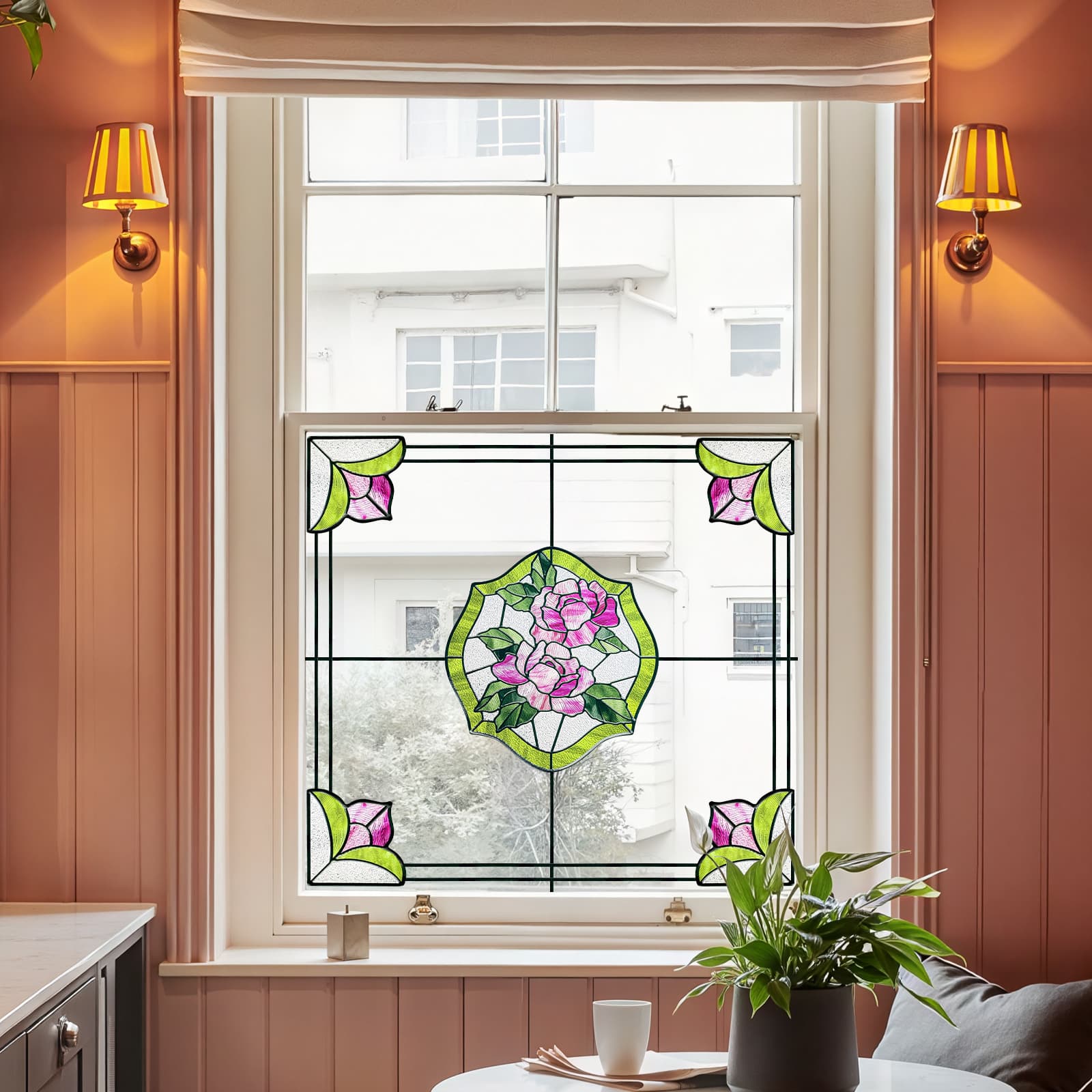 Film pour vitrail Green Gleam – Film statique décoratif moderne pour fenêtre