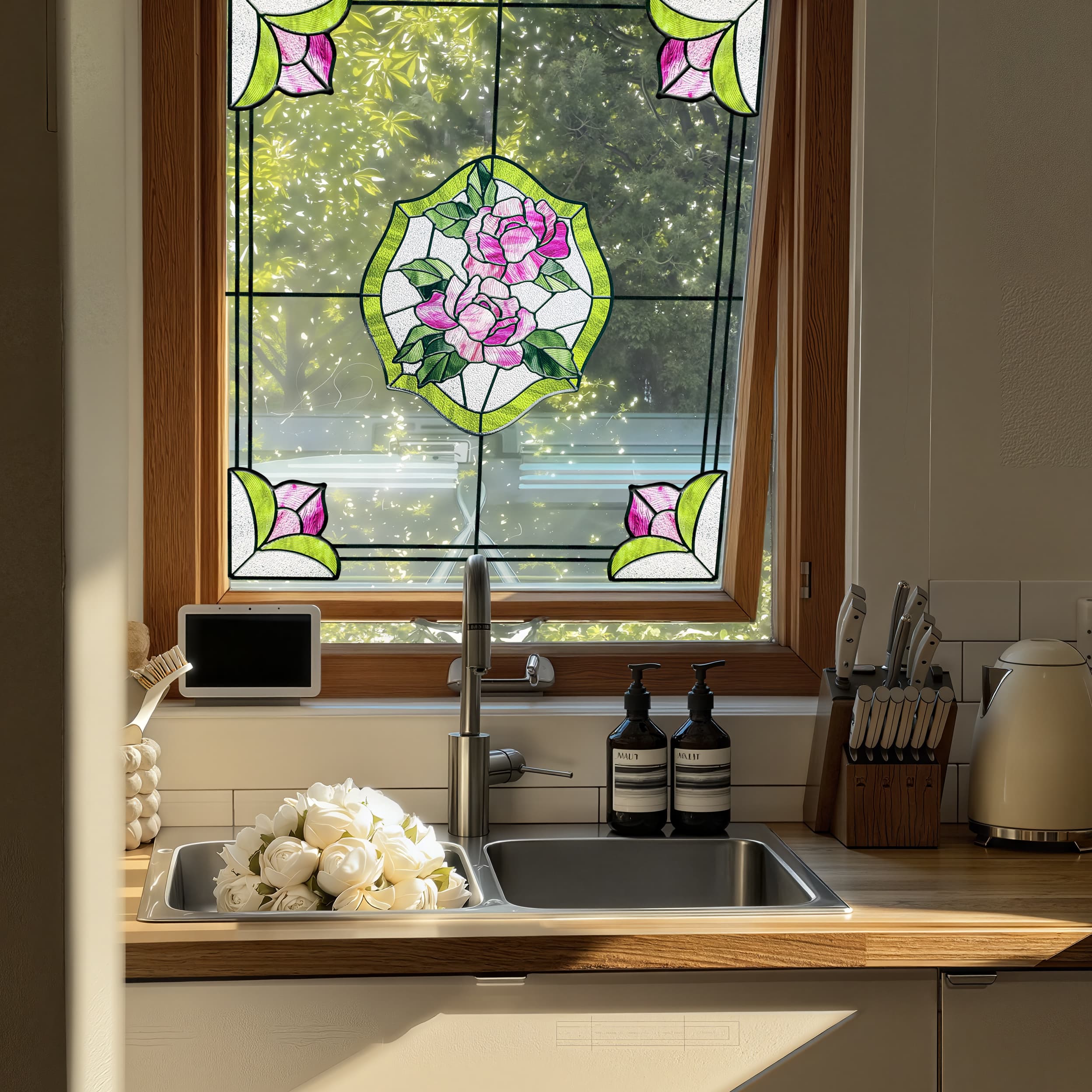 Film pour vitrail Green Gleam – Film statique décoratif moderne pour fenêtre