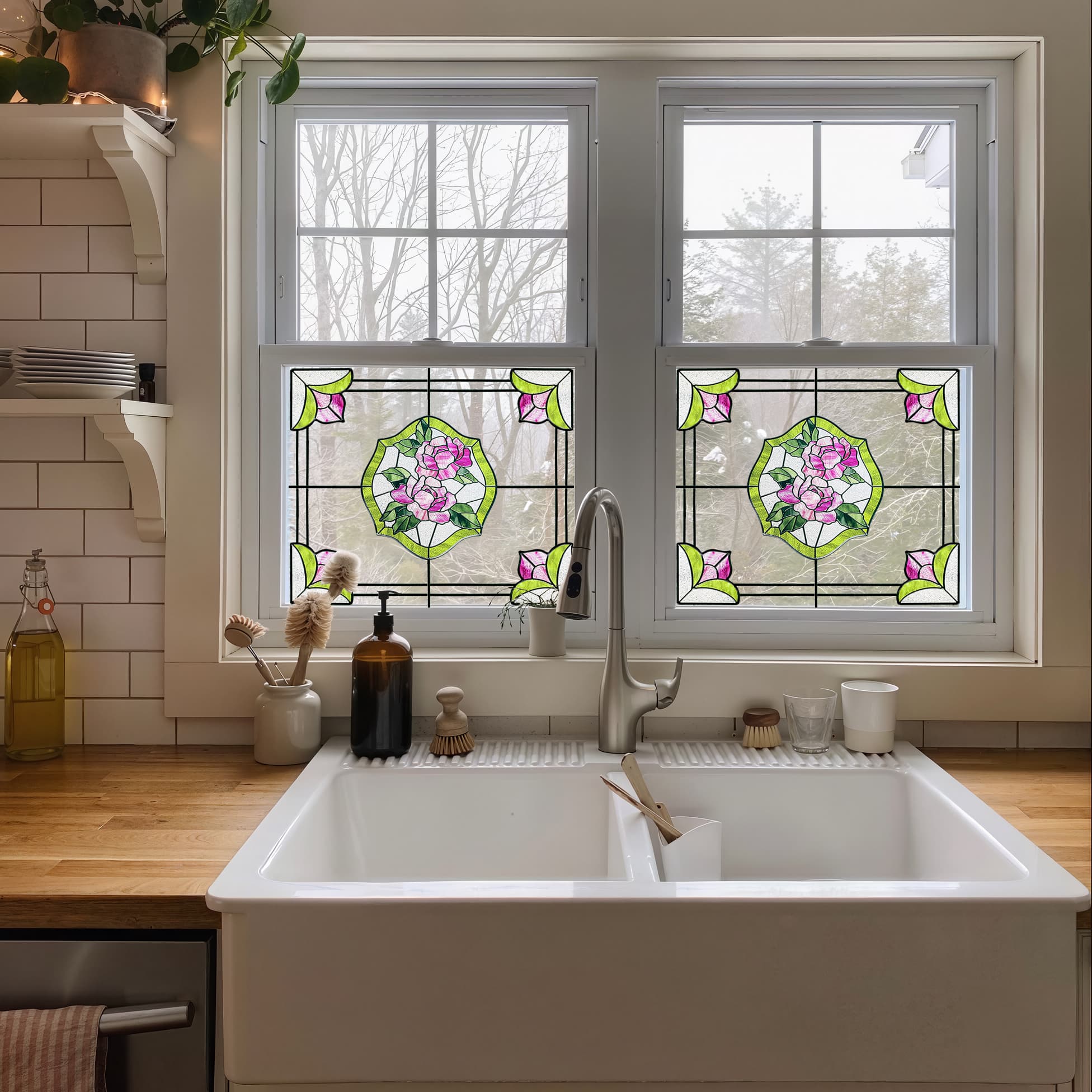 Film pour vitrail Green Gleam – Film statique décoratif moderne pour fenêtre