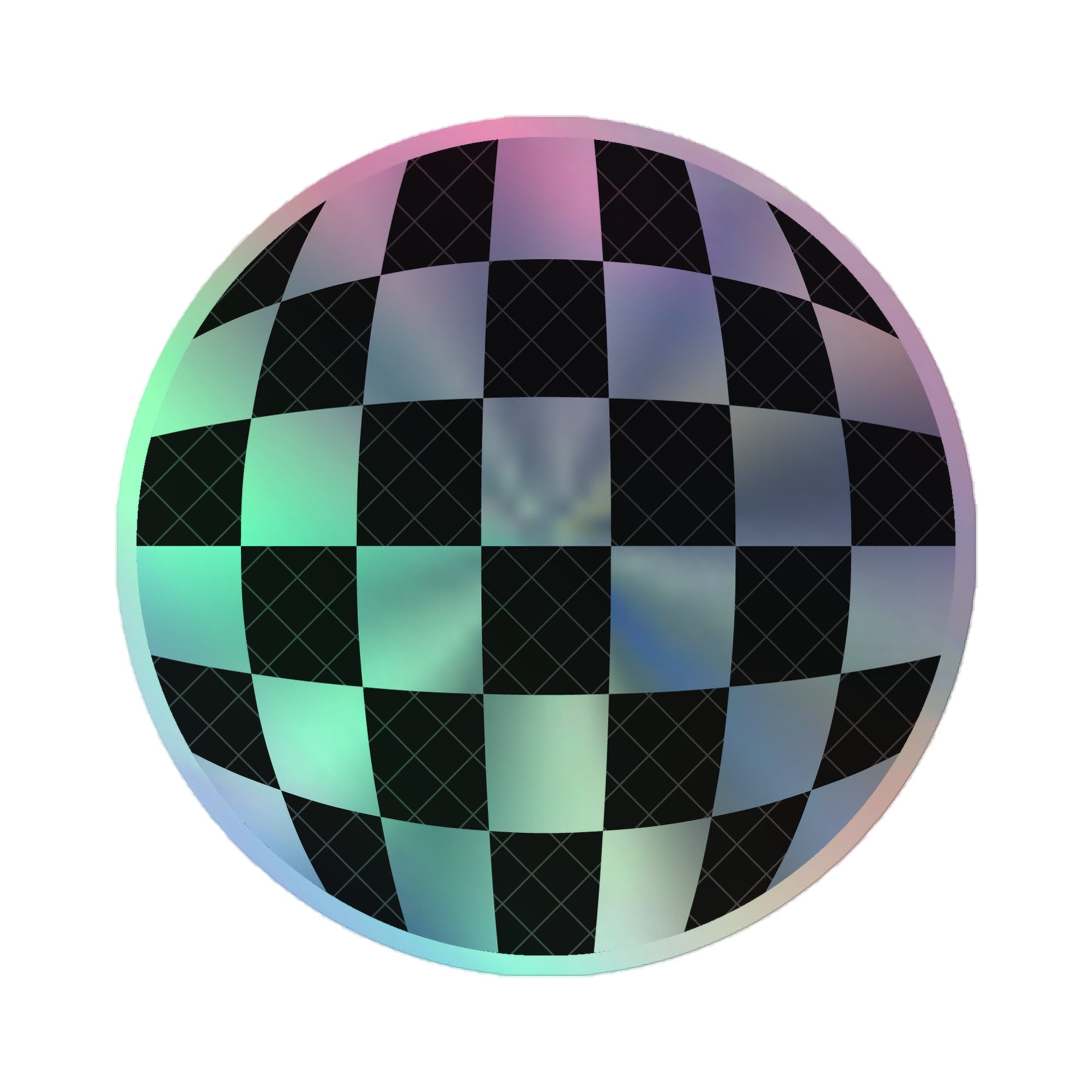 Shimmering Holographic Disco Ball Sticker – Fun Checkerboard Decorative Decal