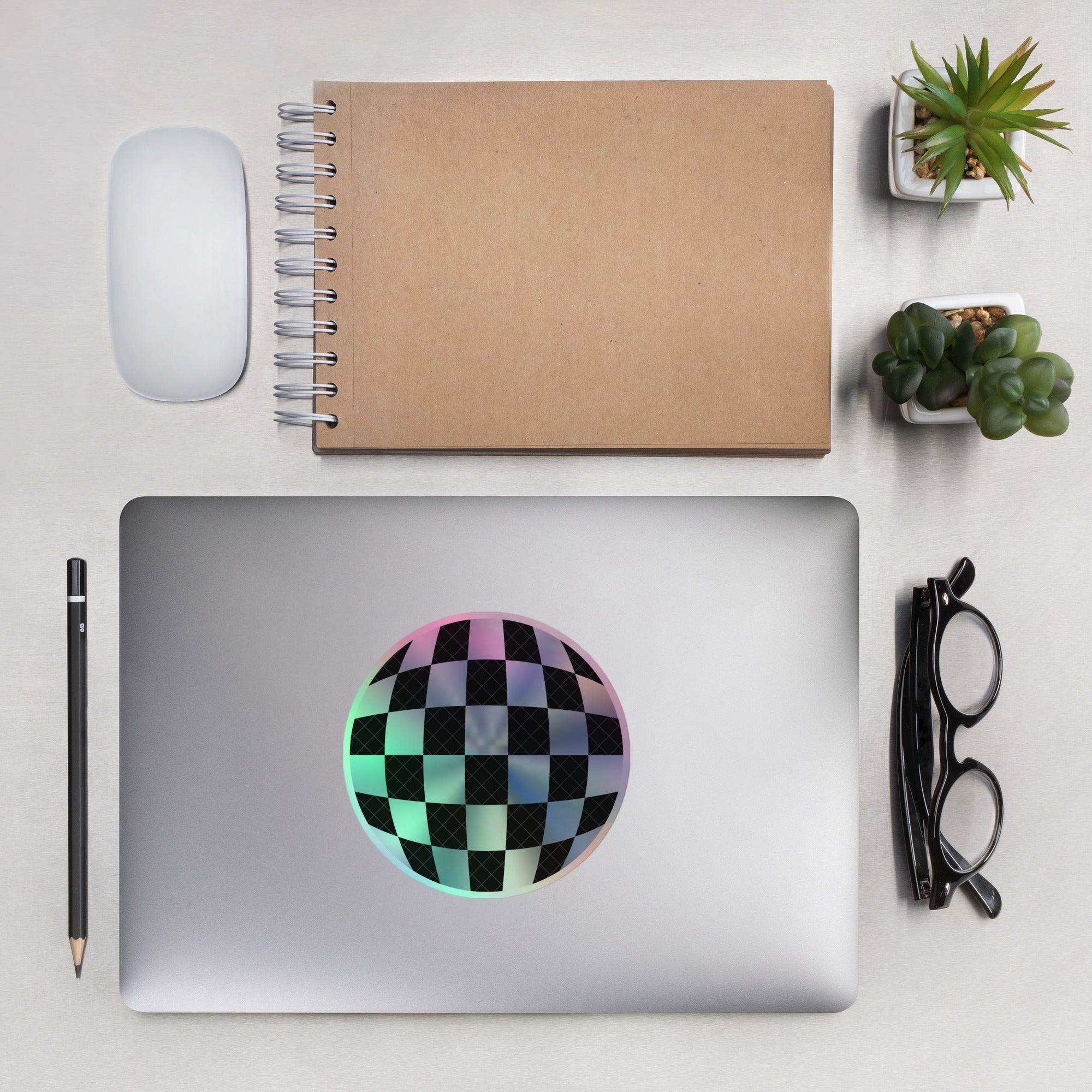 Shimmering Holographic Disco Ball Sticker – Fun Checkerboard Decorative Decal laptop