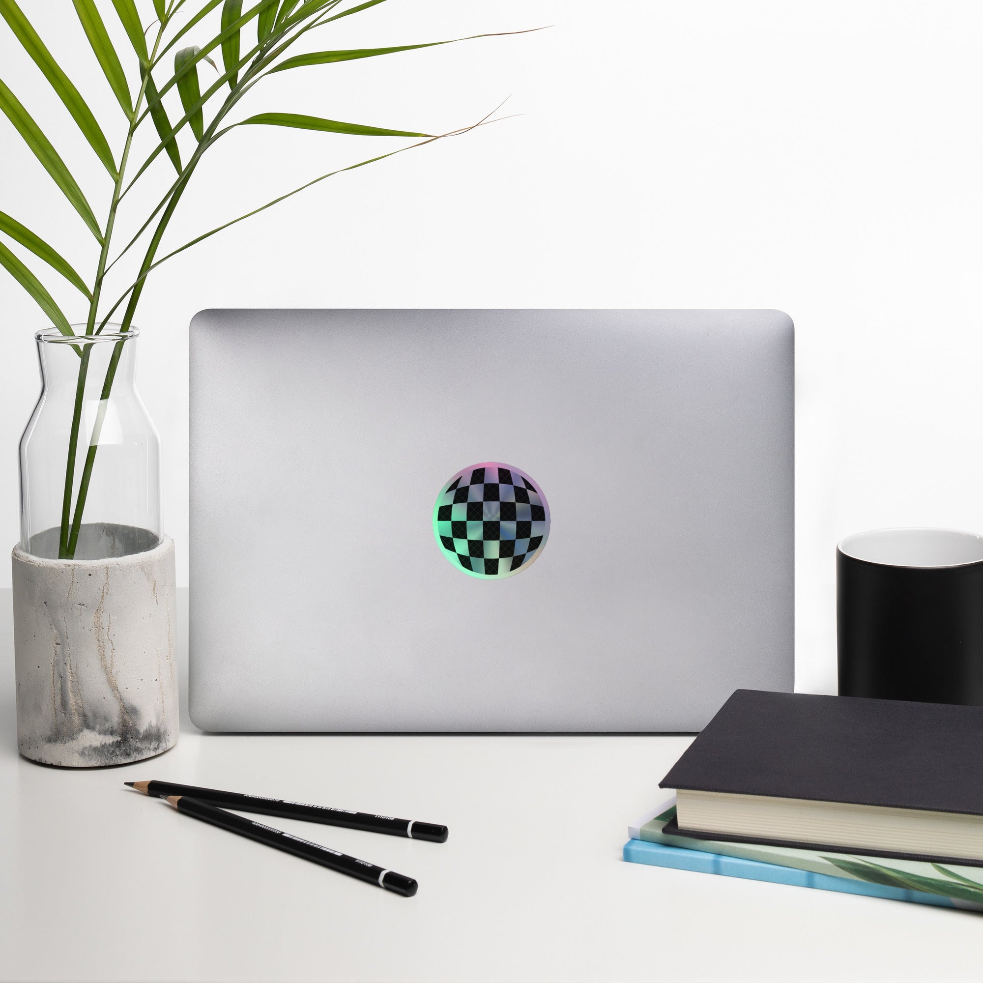 Shimmering Holographic Disco Ball Sticker – Fun Checkerboard Decorative Decal laptop