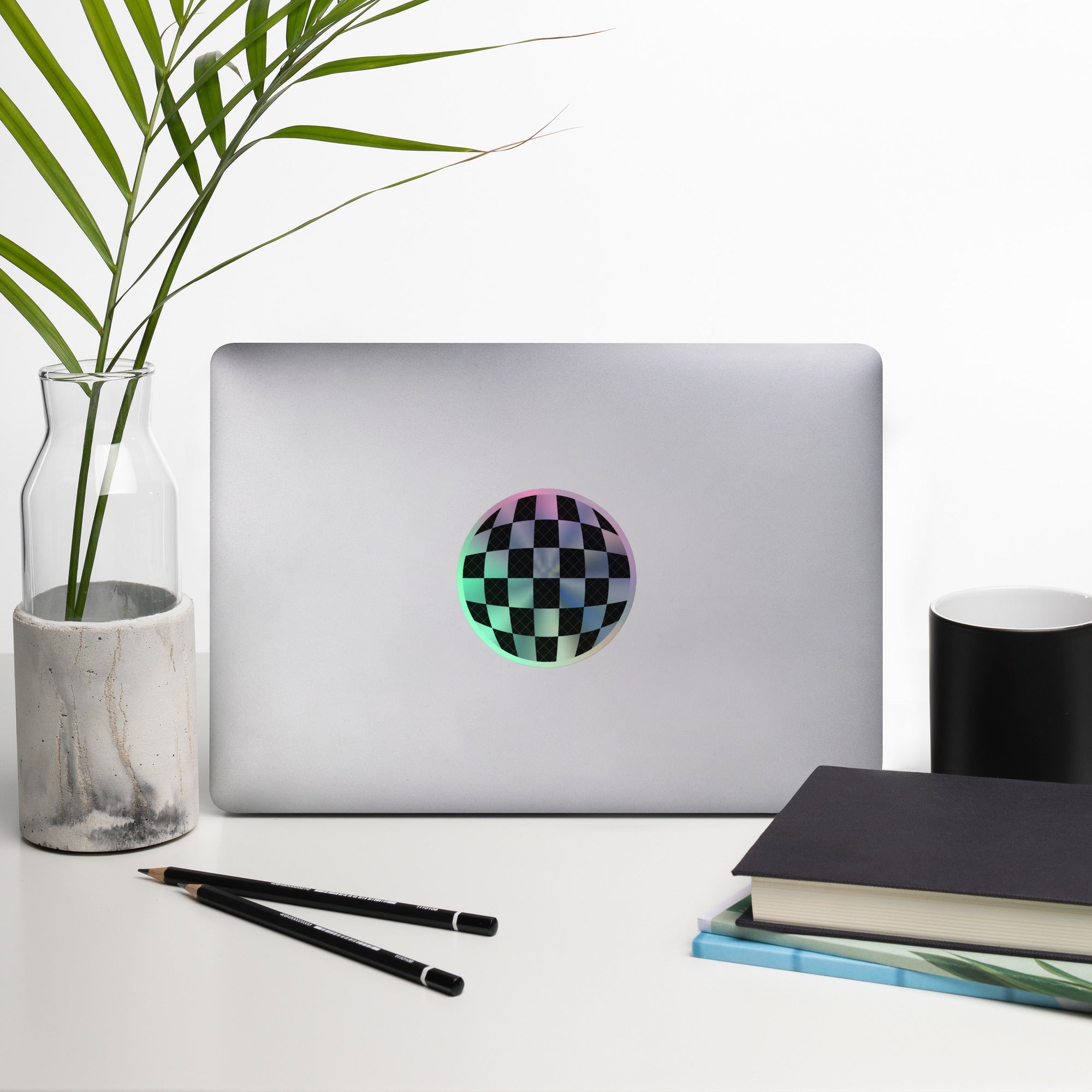 Shimmering Holographic Disco Ball Sticker – Fun Checkerboard Decorative Decal laptop