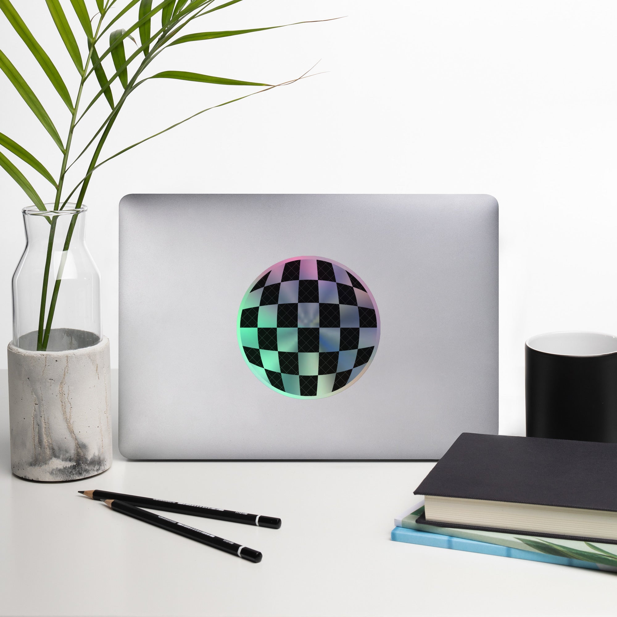 Shimmering Holographic Disco Ball Sticker – Fun Checkerboard Decorative Decal laptop