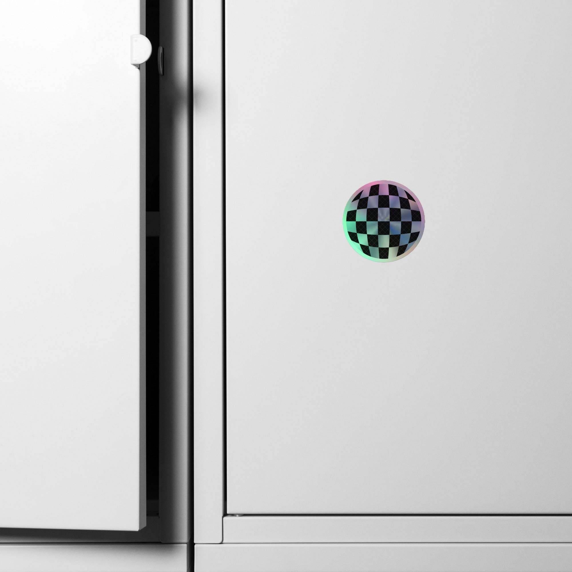 Shimmering Holographic Disco Ball Sticker – Fun Checkerboard Decorative Decal cabinet