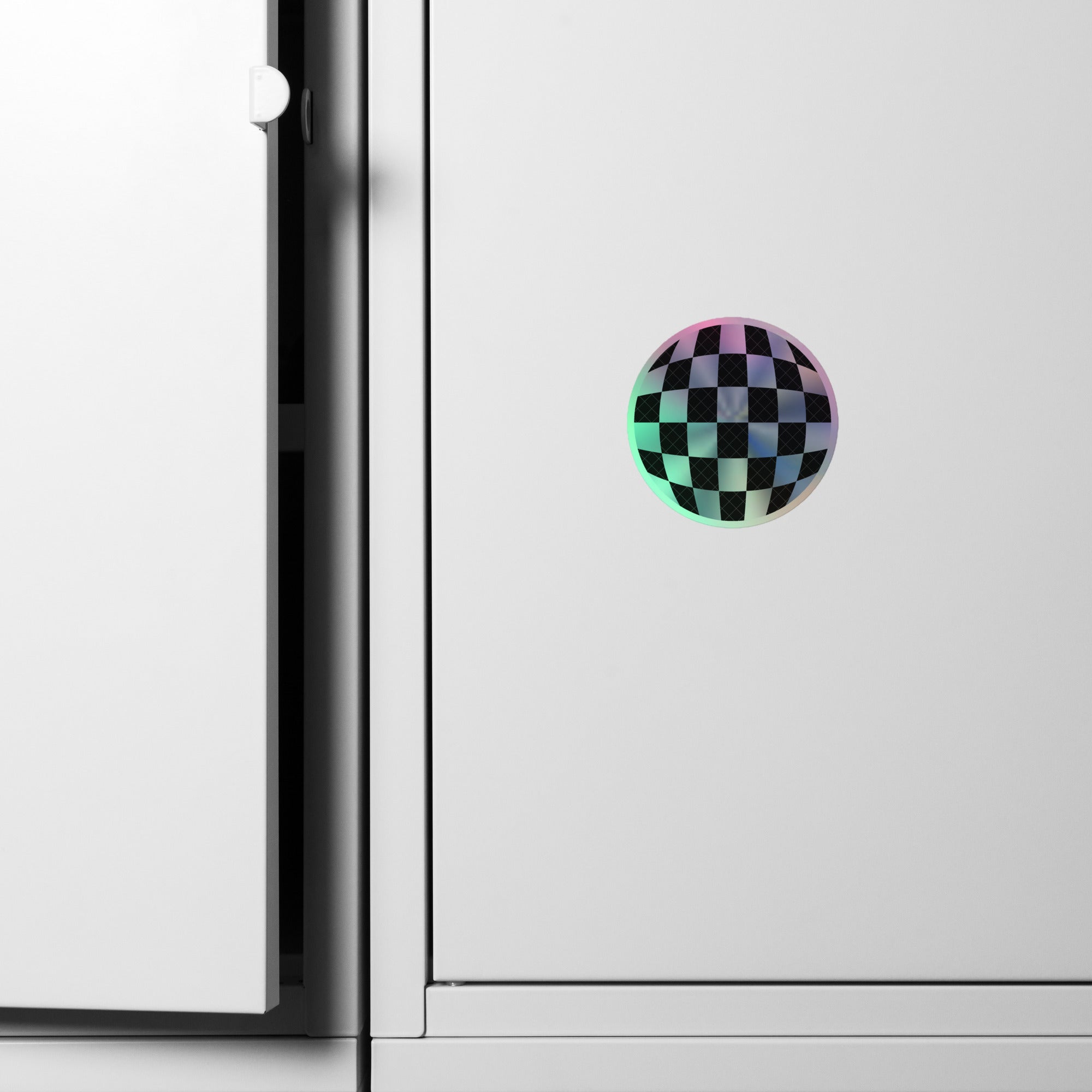 Shimmering Holographic Disco Ball Sticker – Fun Checkerboard Decorative Decal cabinet decoration