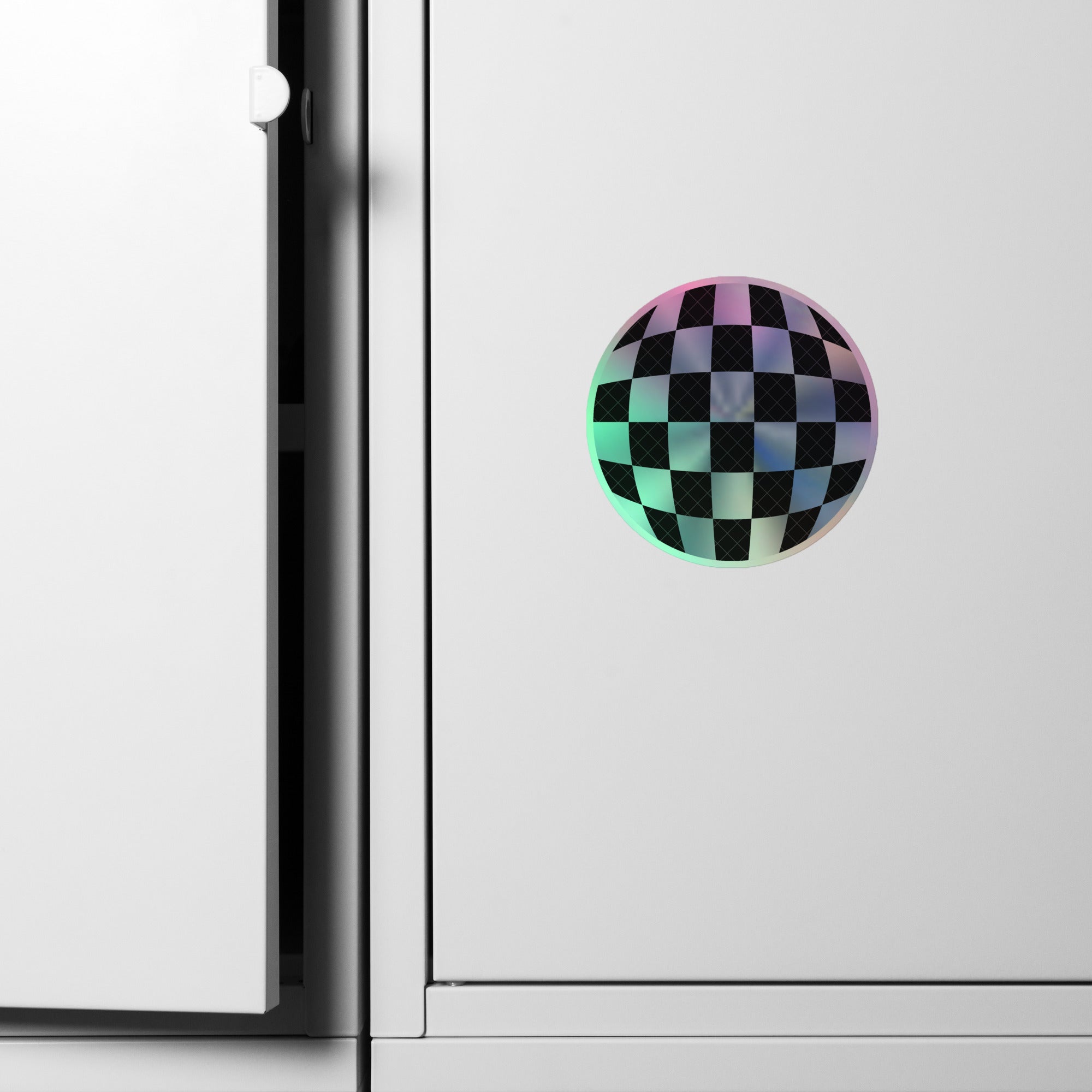 Shimmering Holographic Disco Ball Sticker – Fun Checkerboard Decorative Decal cabinet decoration
