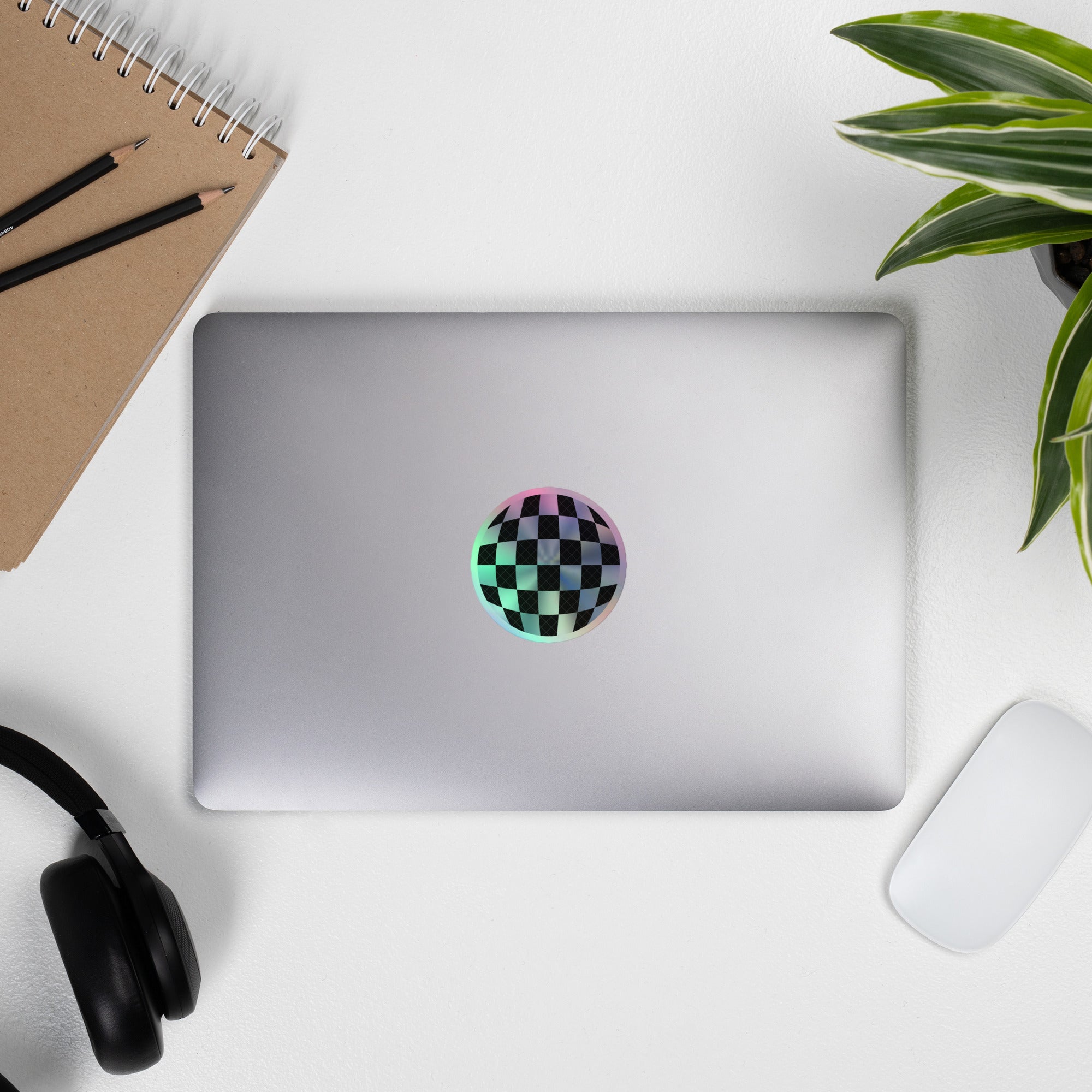 Shimmering Holographic Disco Ball Sticker – Fun Checkerboard Decorative Decal laptop