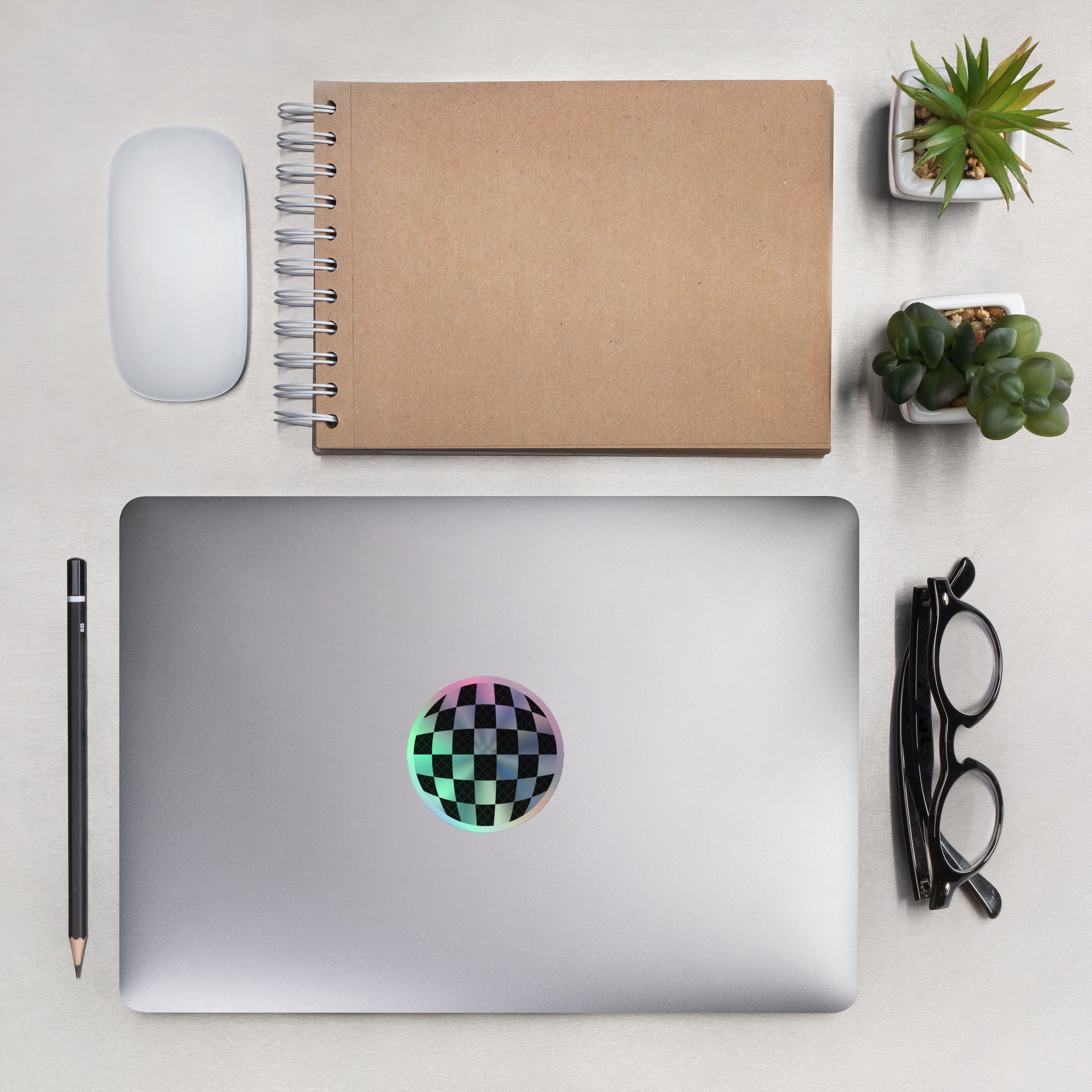 Shimmering Holographic Disco Ball Sticker – Fun Checkerboard Decorative Decal laptop