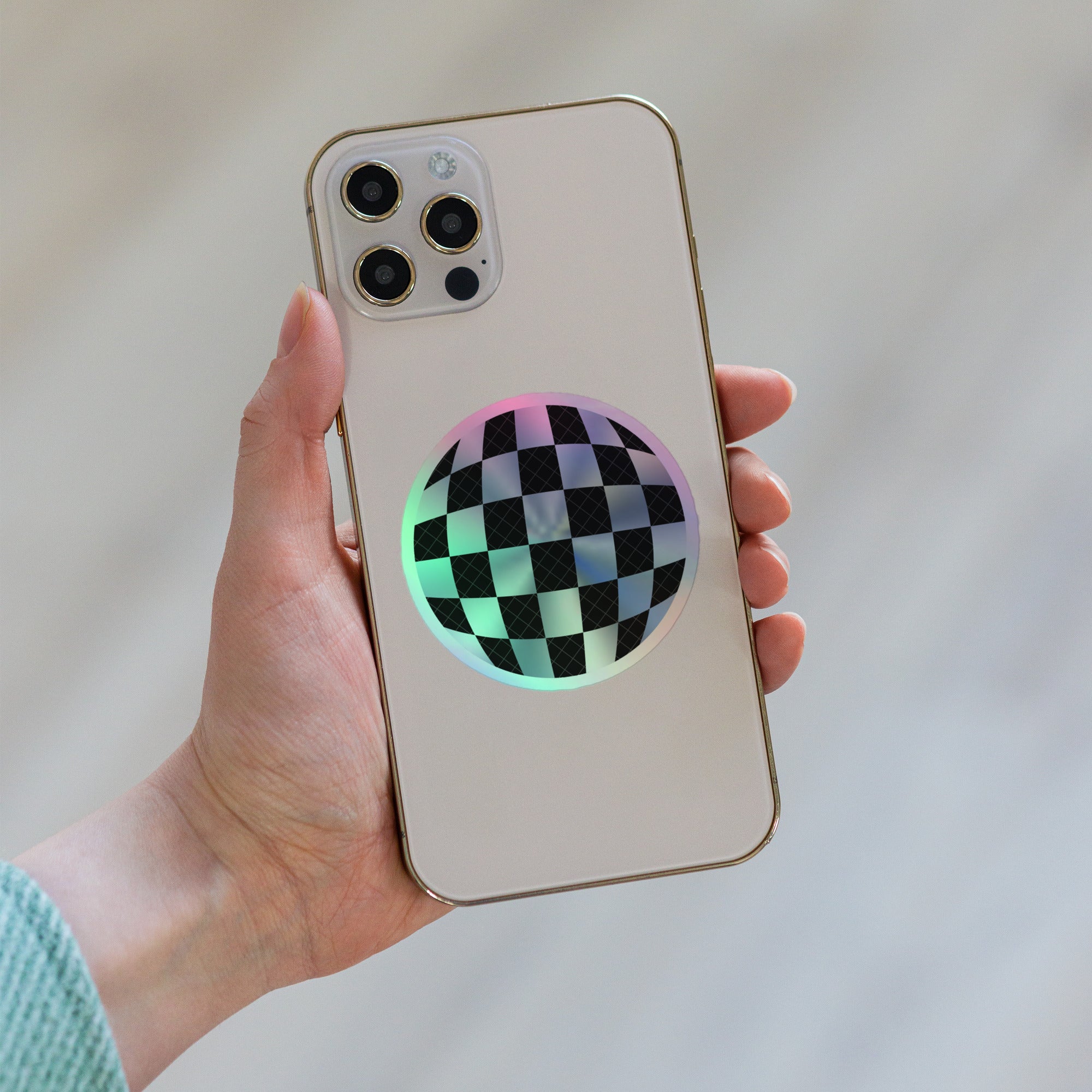 Shimmering Holographic Disco Ball Sticker – Fun Checkerboard Decorative Decal iphone decoration