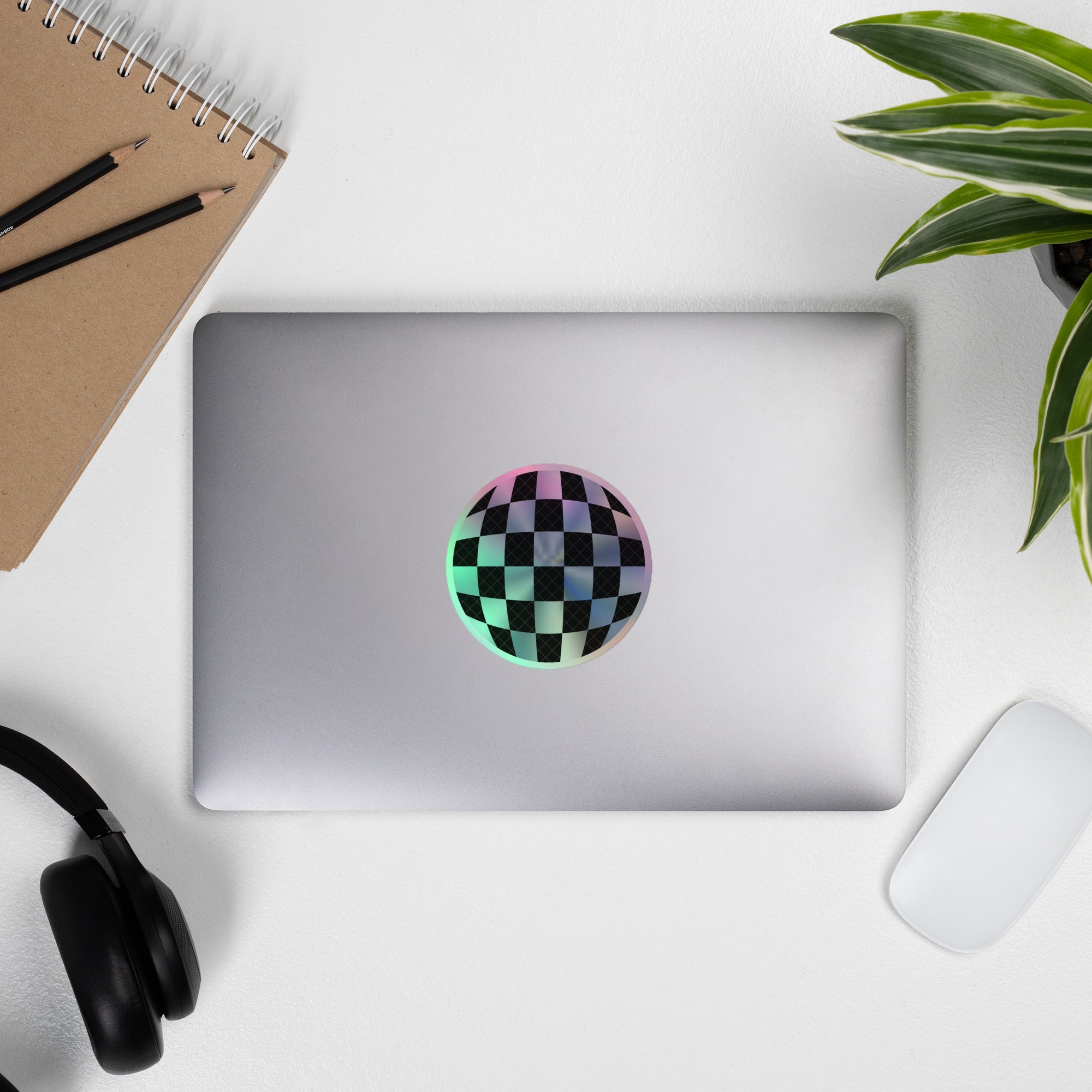 Shimmering Holographic Disco Ball Sticker – Fun Checkerboard Decorative Decal laptop