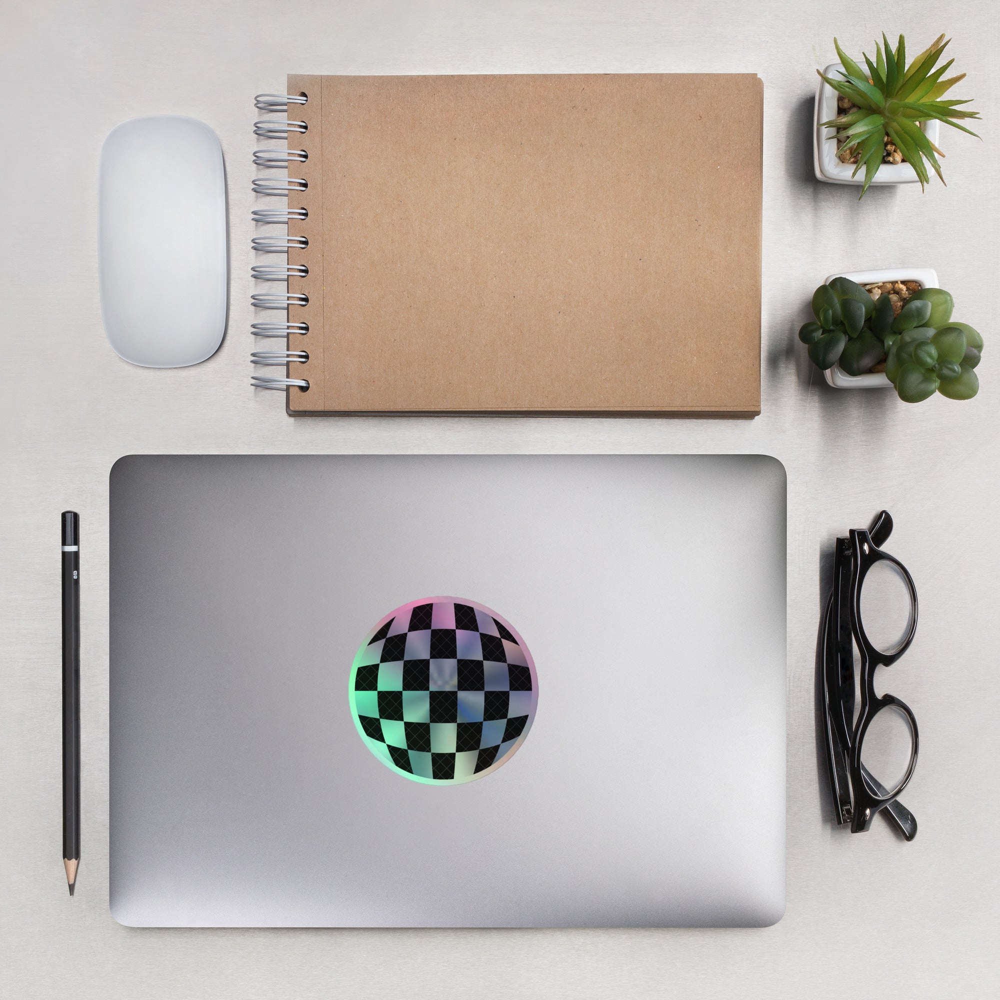 Shimmering Holographic Disco Ball Sticker – Fun Checkerboard Decorative Decal laptop