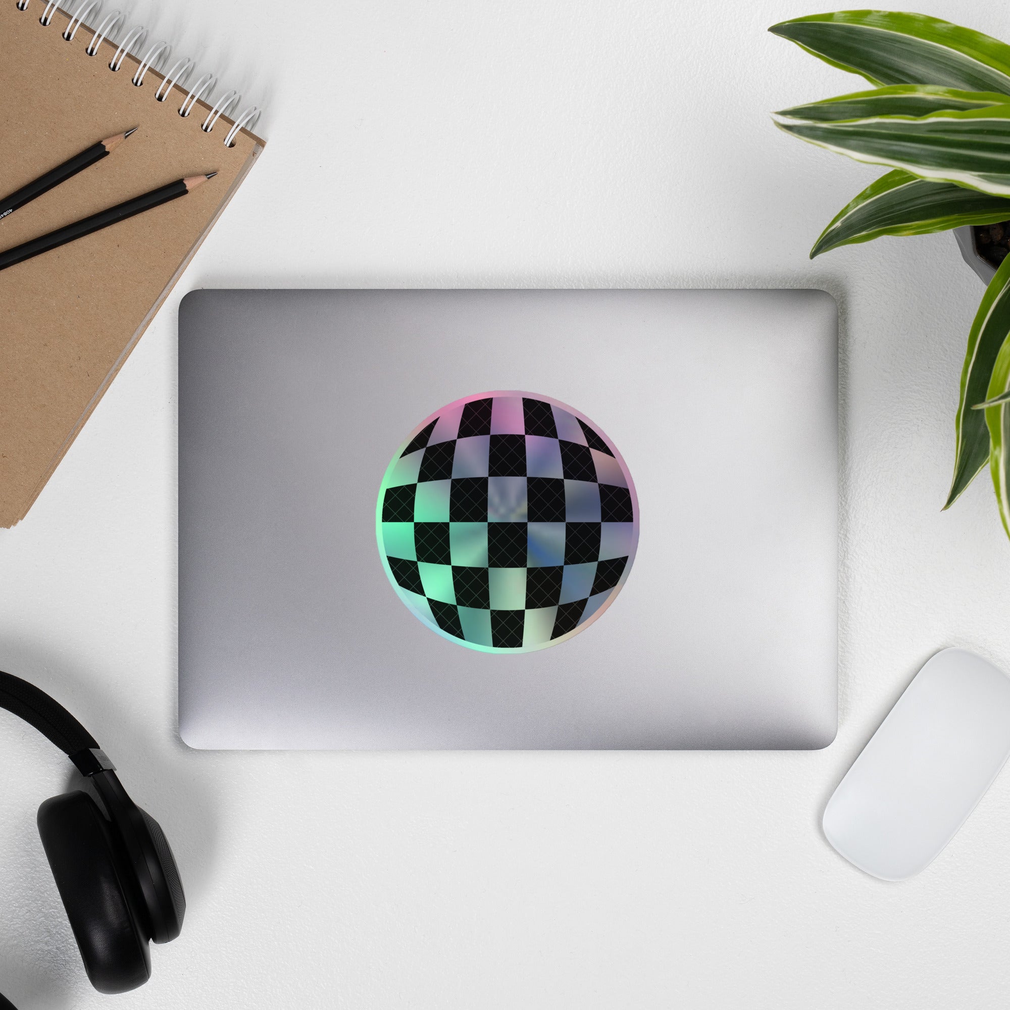 Shimmering Holographic Disco Ball Sticker – Fun Checkerboard Decorative Decal laptop