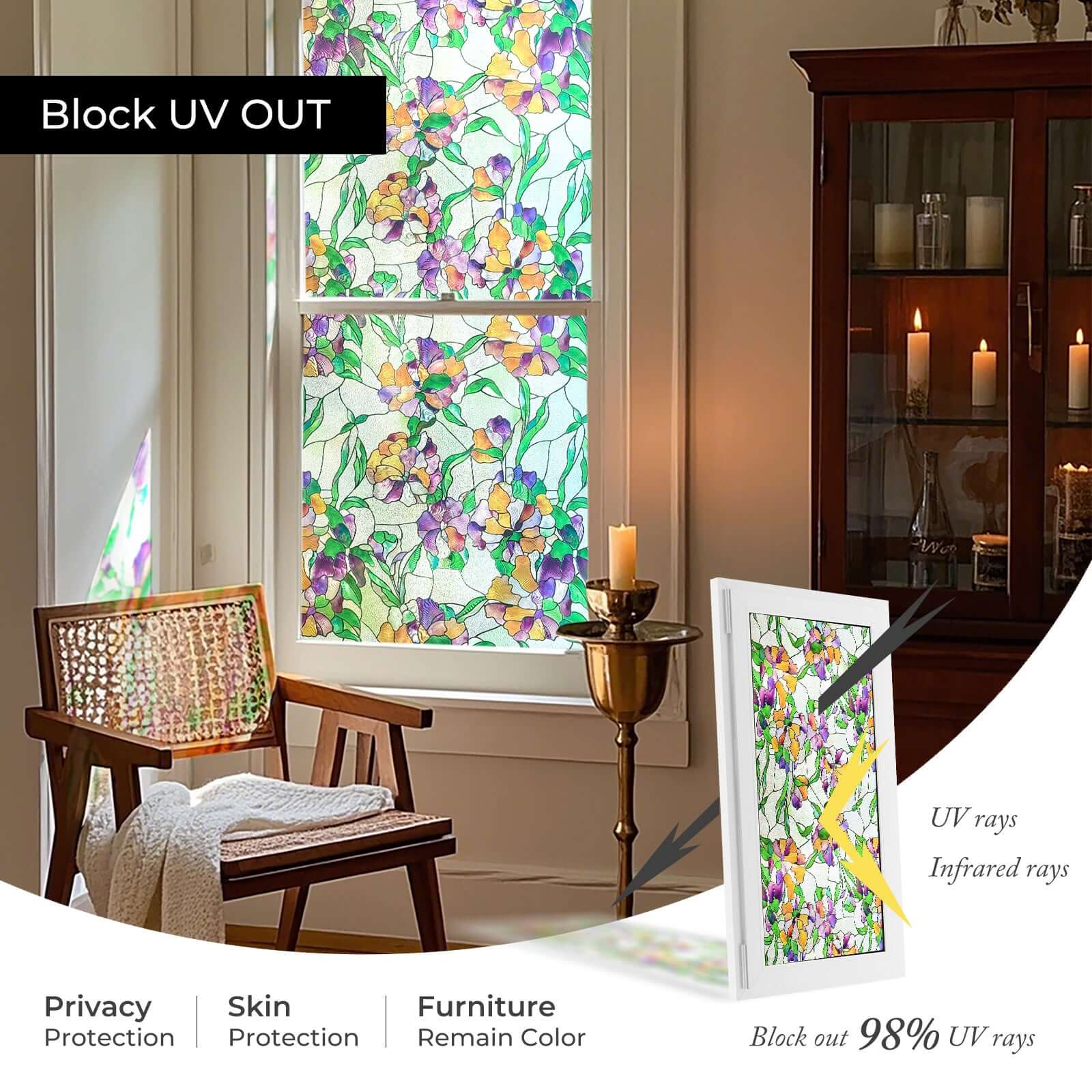 Film décoratif pour fenêtre en vitrail Pansy