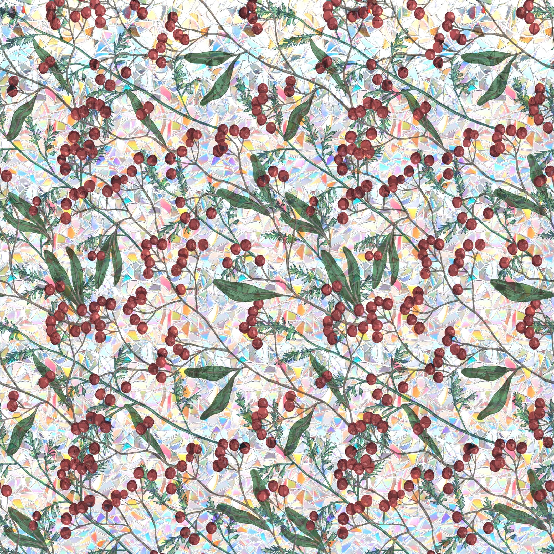 Winter Berries Stained Glass Decorative Window Film