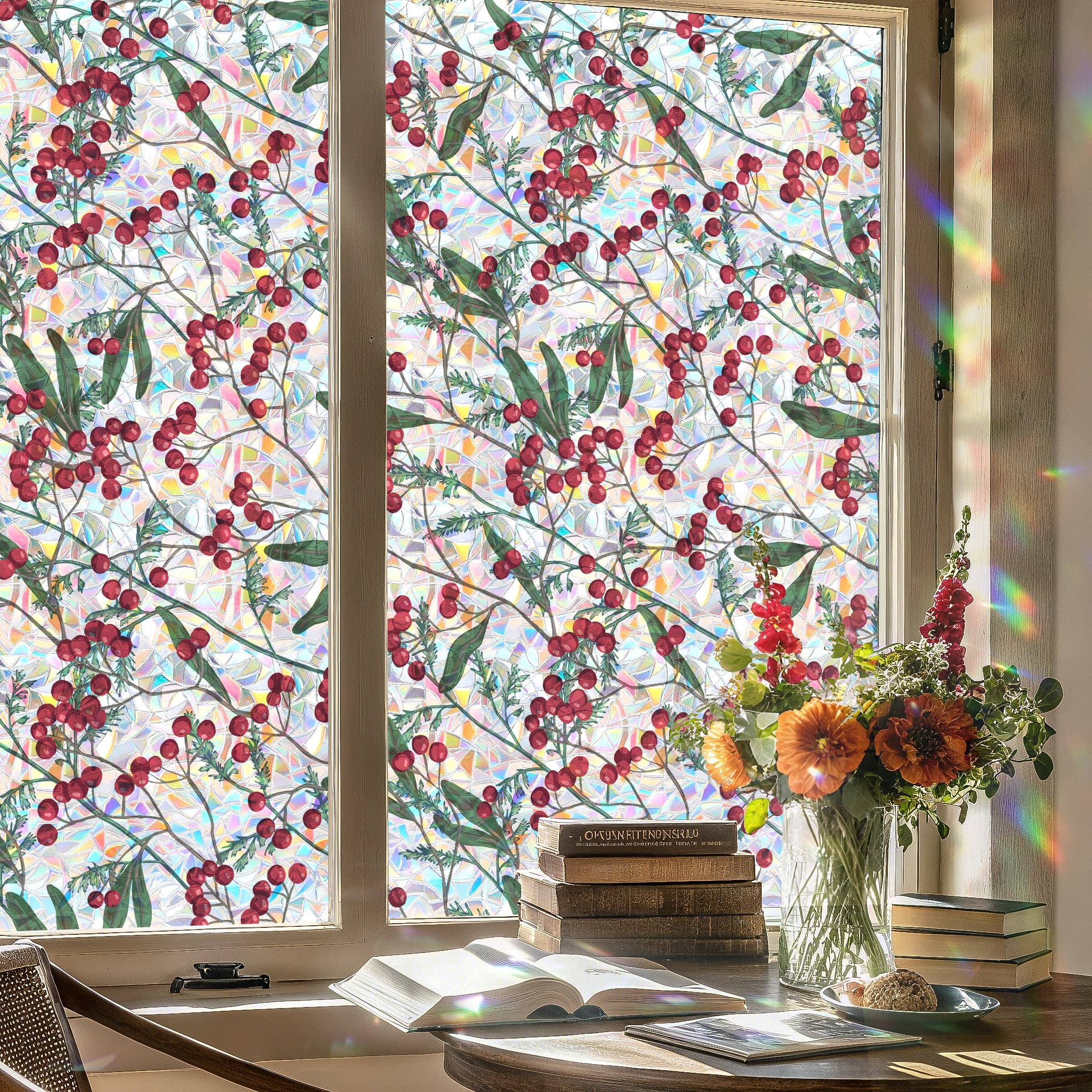 Winter Berries Stained Glass Decorative Window Film
