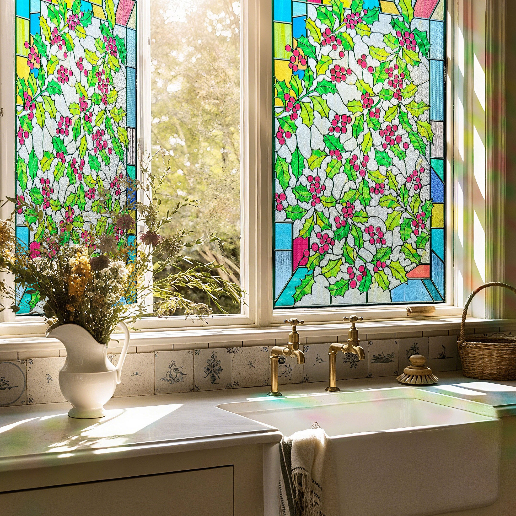 Film décoratif pour vitres en vitrail Lily