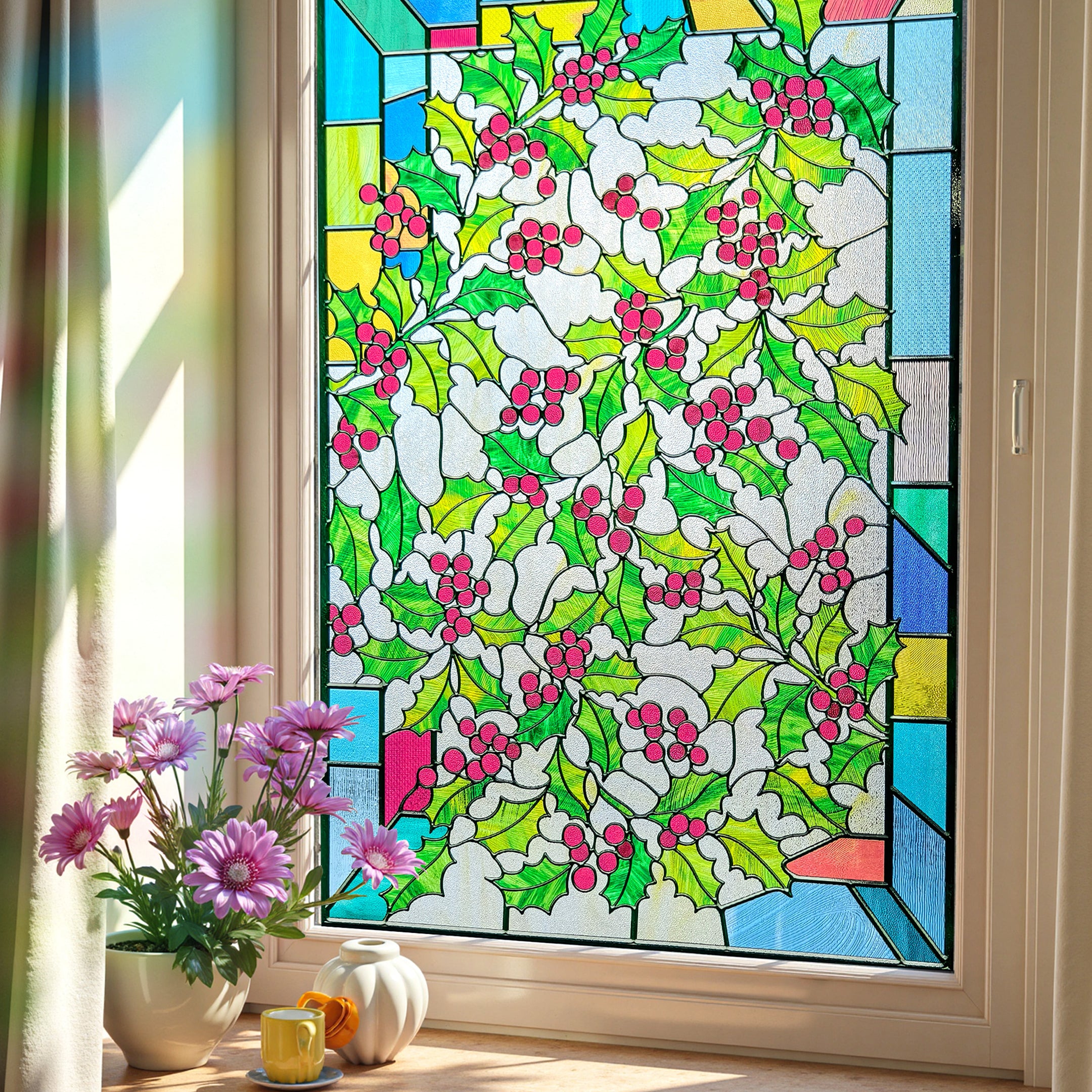 Film décoratif pour vitres en vitrail Lily