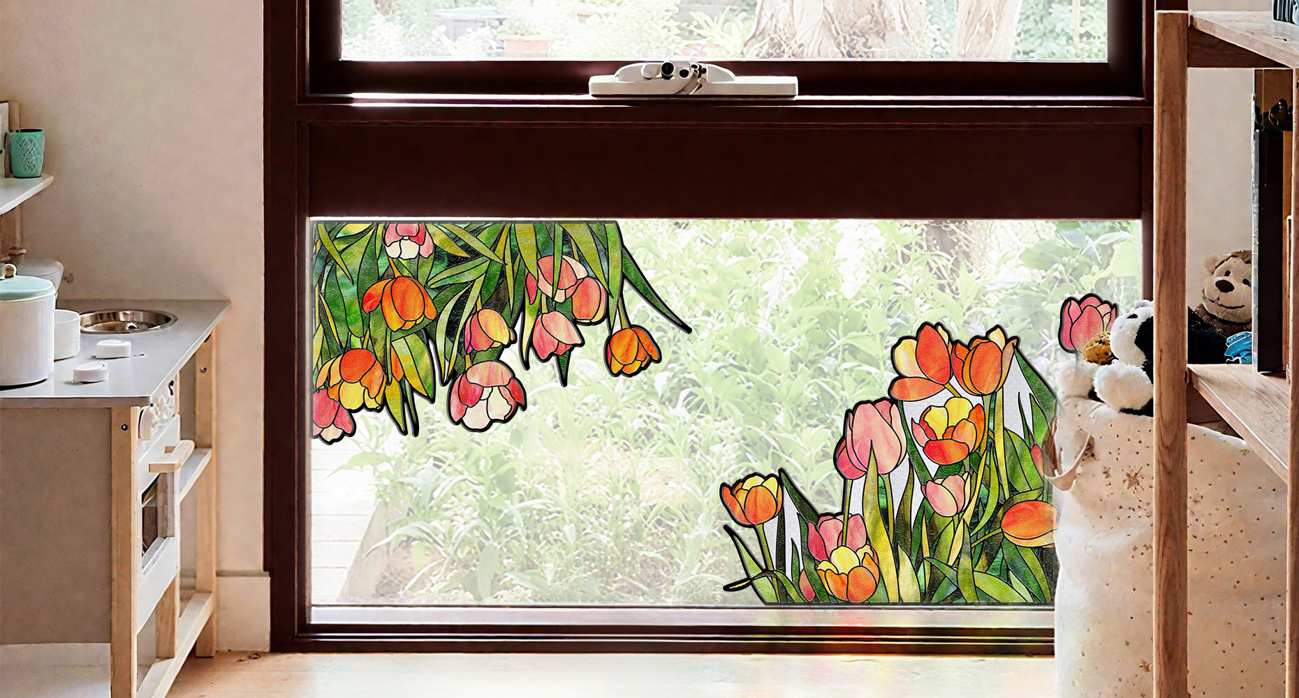 Film pour vitrail Green Gleam – Film statique décoratif moderne pour fenêtre