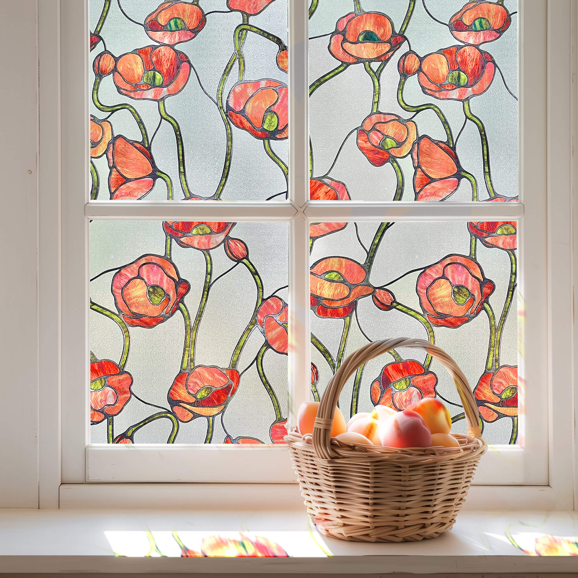 Corn Poppy Flowers Stained Glass Decorative Window Film