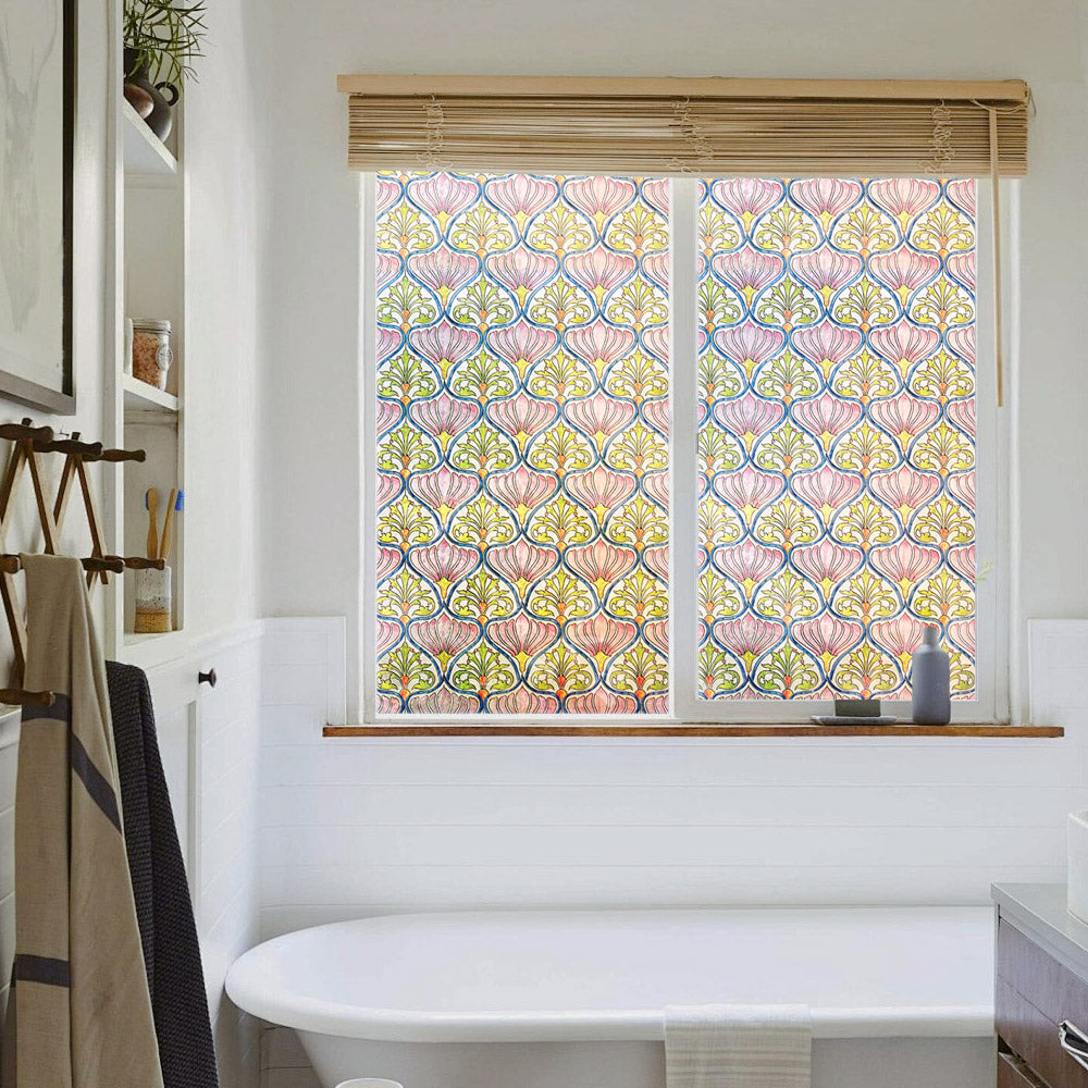 Bright & Private Daisy Stained Glass Window Film – Protect Furniture, UV Blocking, Ideal for Home & Bathroom