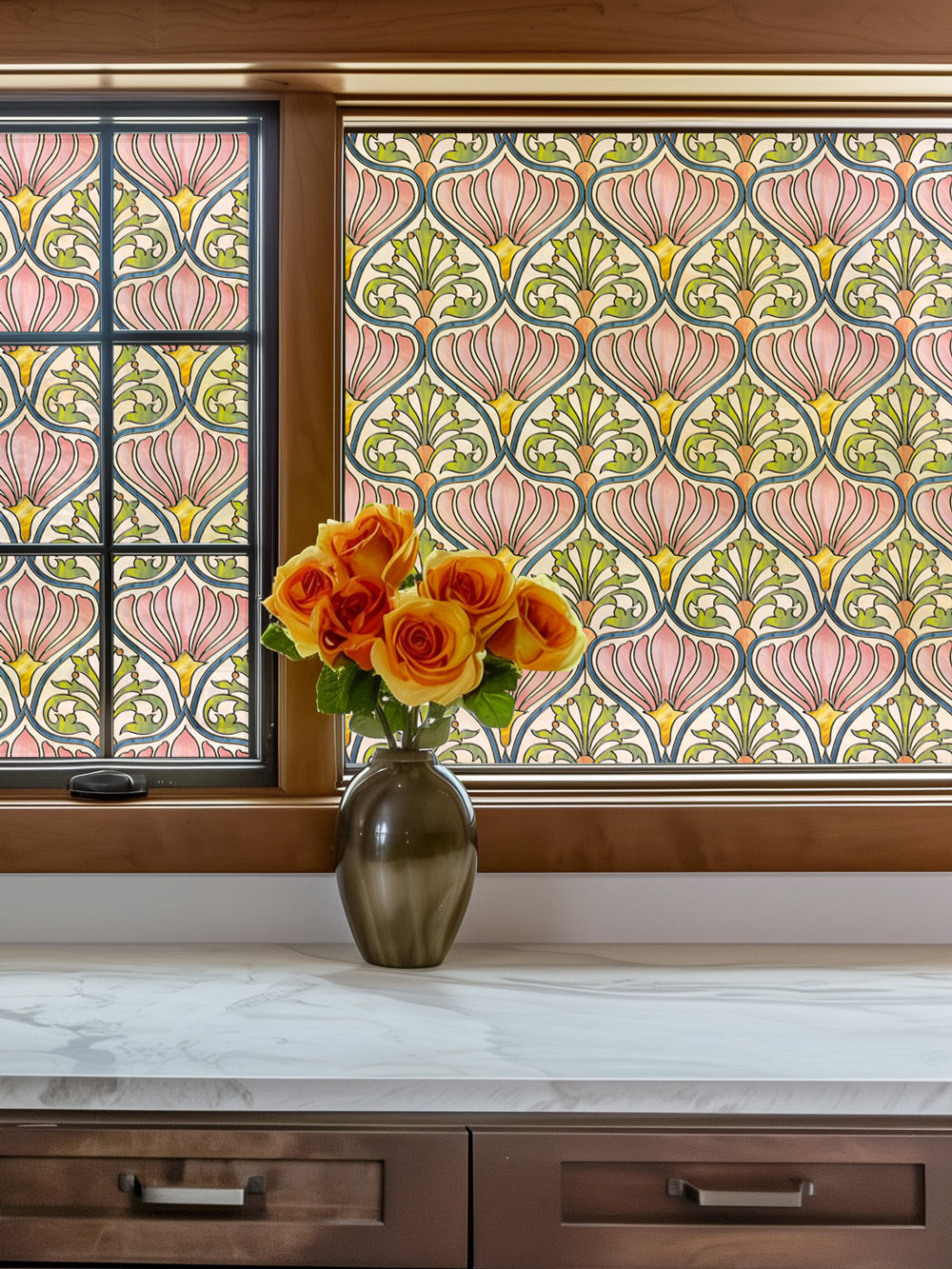 Bright & Private Daisy Stained Glass Window Film – Protect Furniture, UV Blocking, Ideal for Home & Bathroom