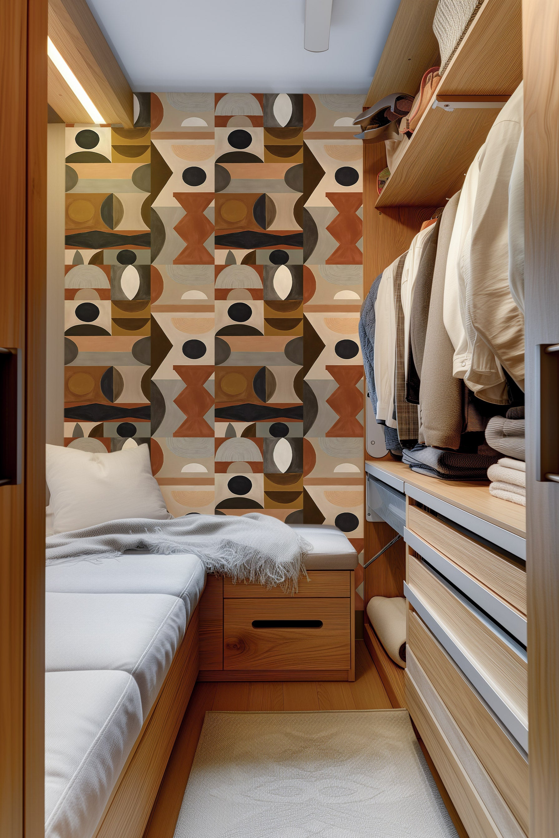 Papier peint adhésif Blue Flow Linearity – Géométrie moderne en beige mat et bleu marine