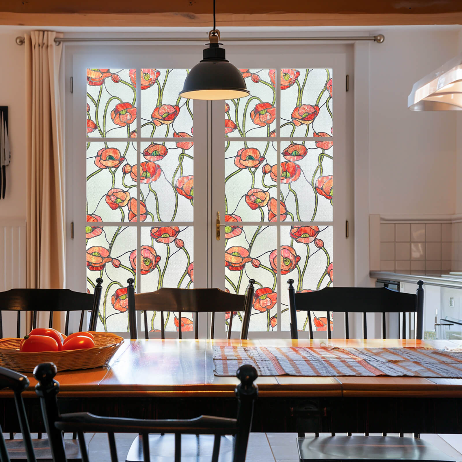 Corn Poppy Flowers Stained Glass Decorative Window Film