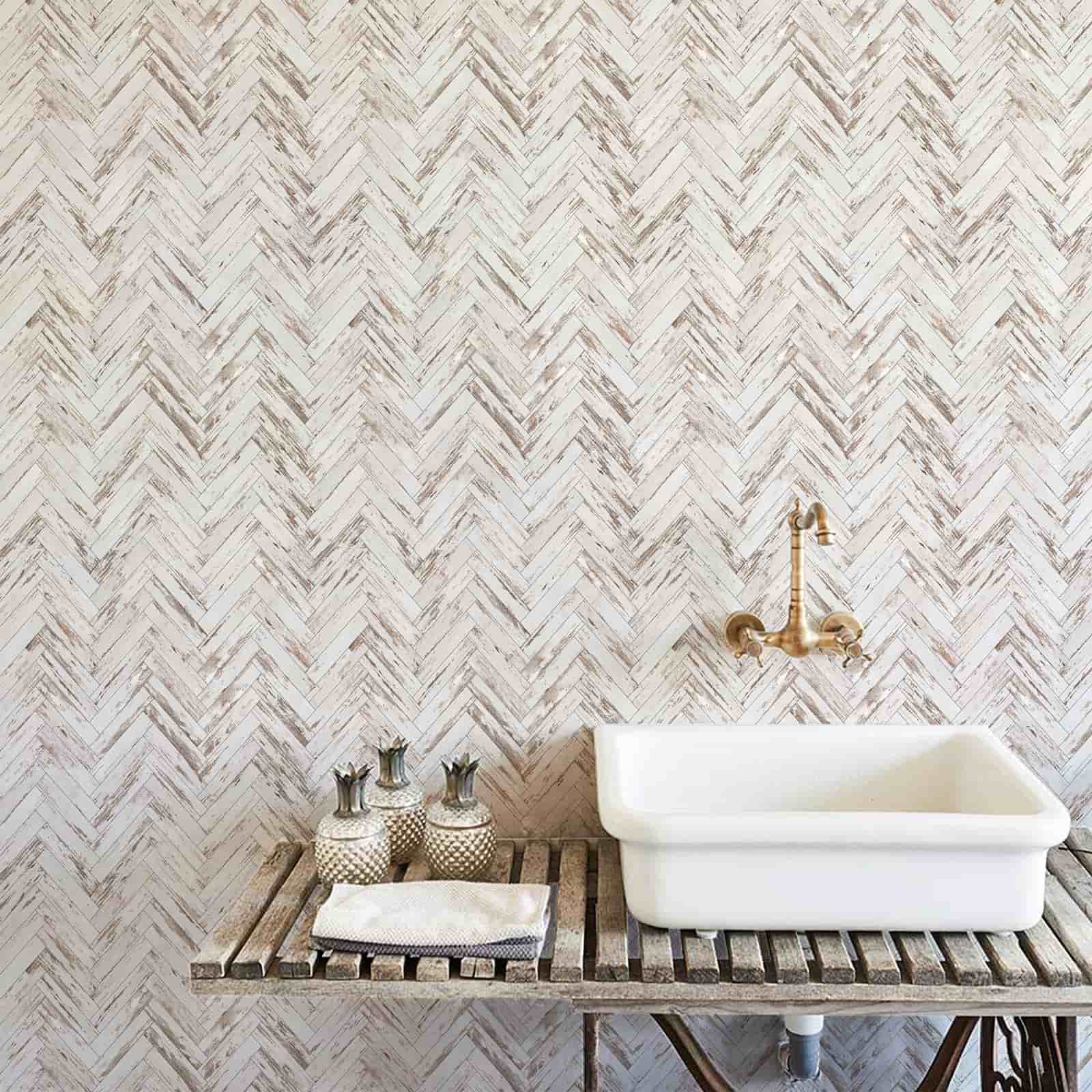 Fancyfix White Ash Herringbone Wallpaper.1