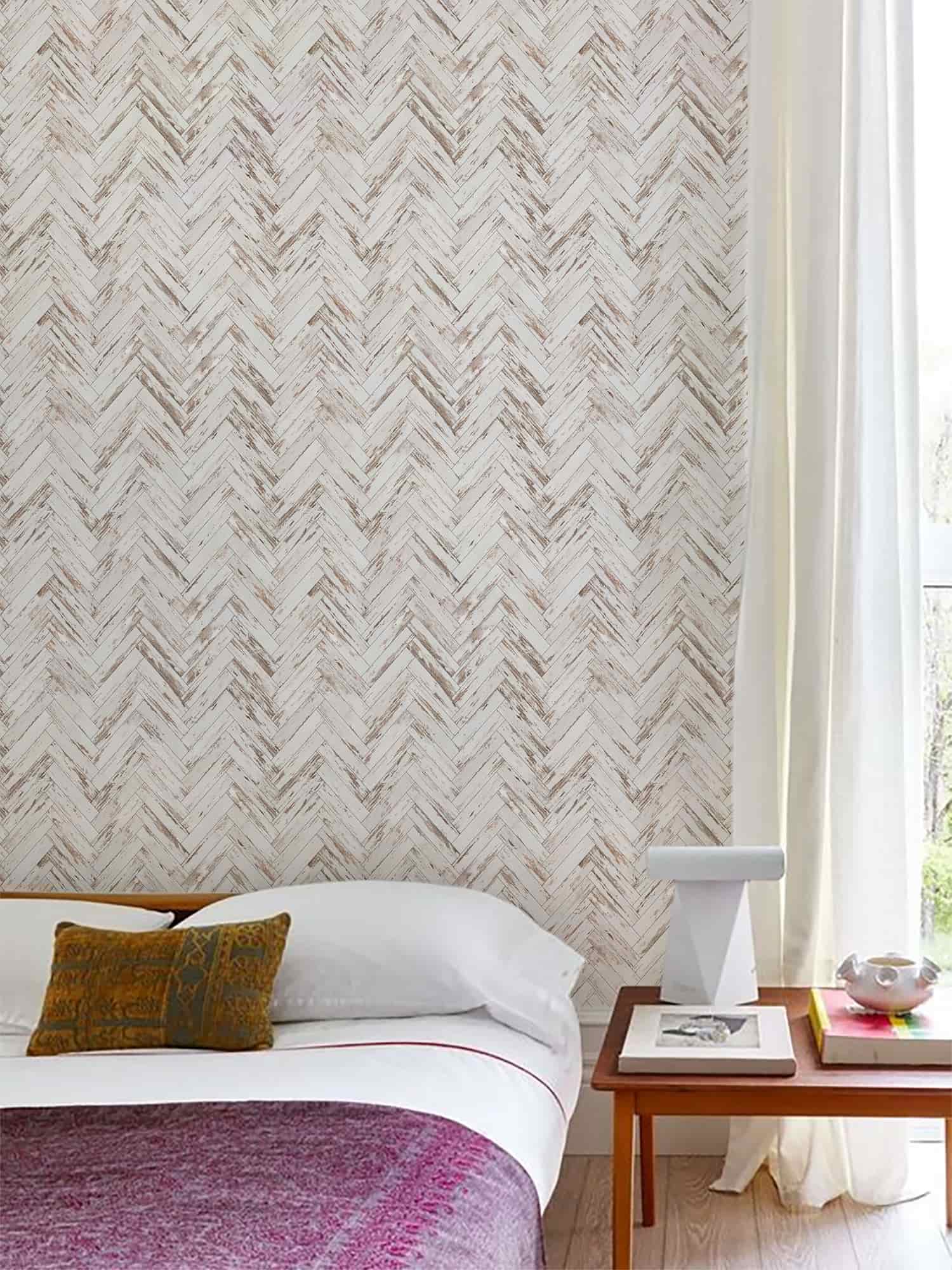 Fancyfix White Ash Herringbone Wallpaper.5