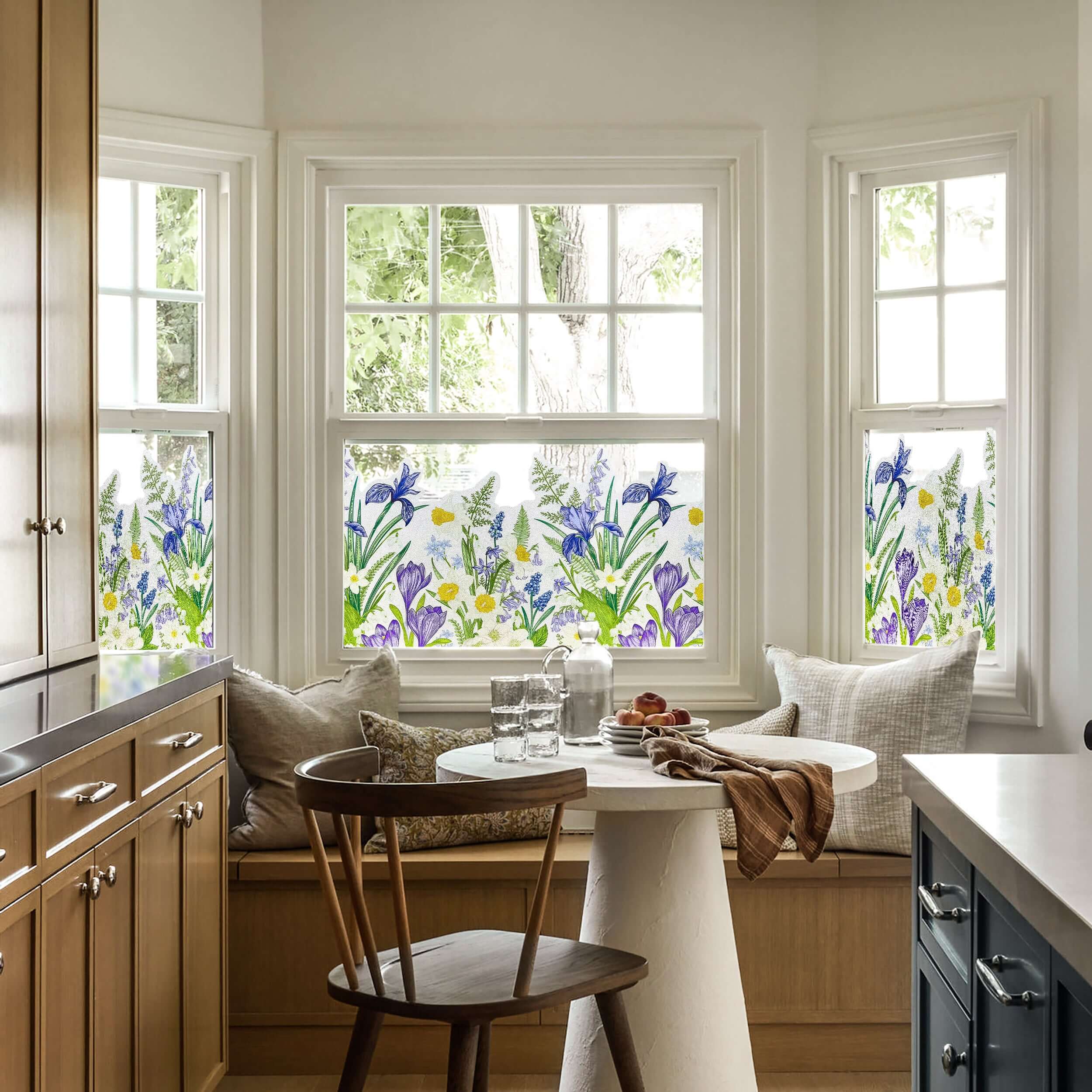 Film décoratif pour fenêtre en vitrail à motif de fleurs d'iris