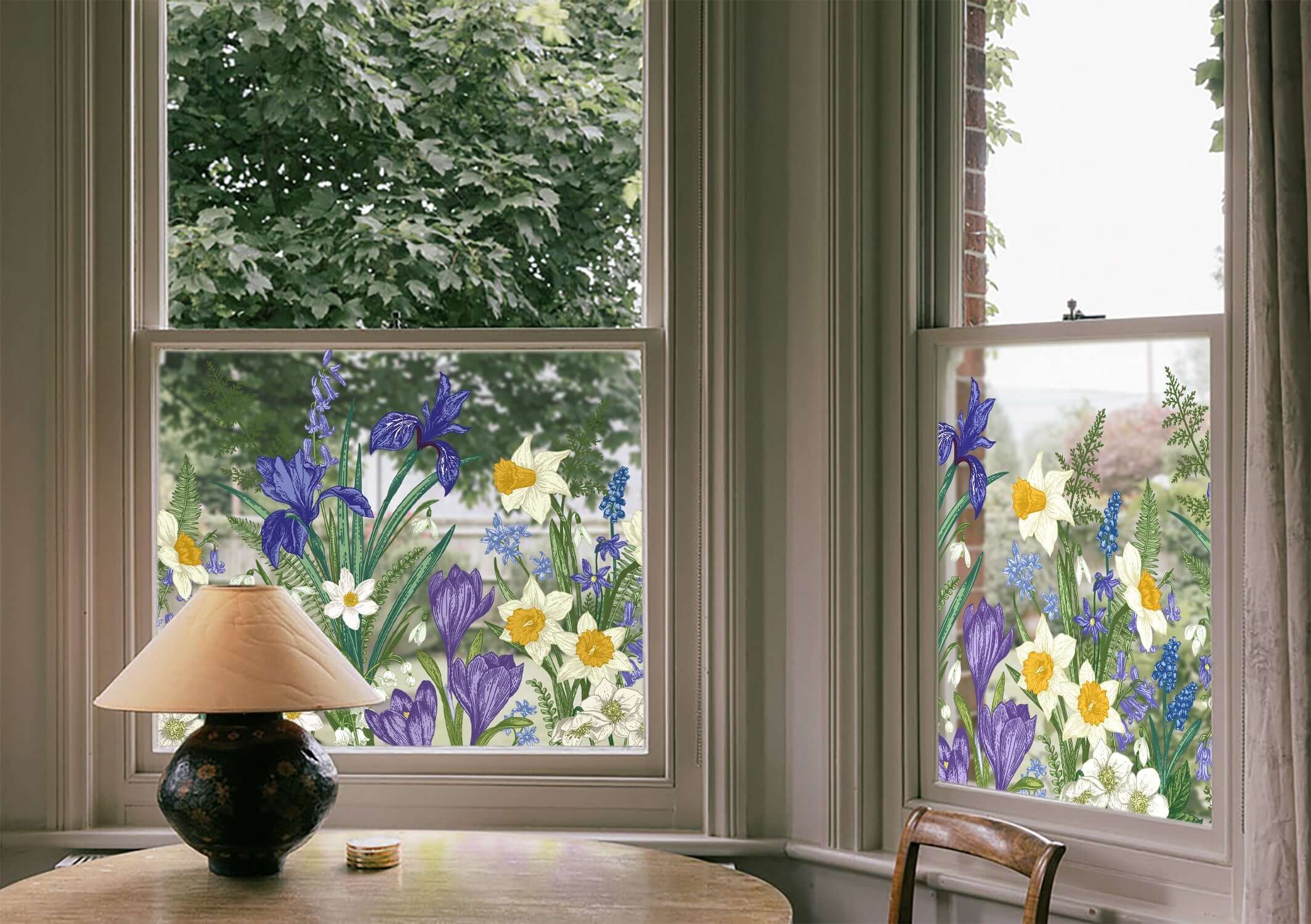 Film décoratif pour fenêtre en vitrail à motif de fleurs d'iris