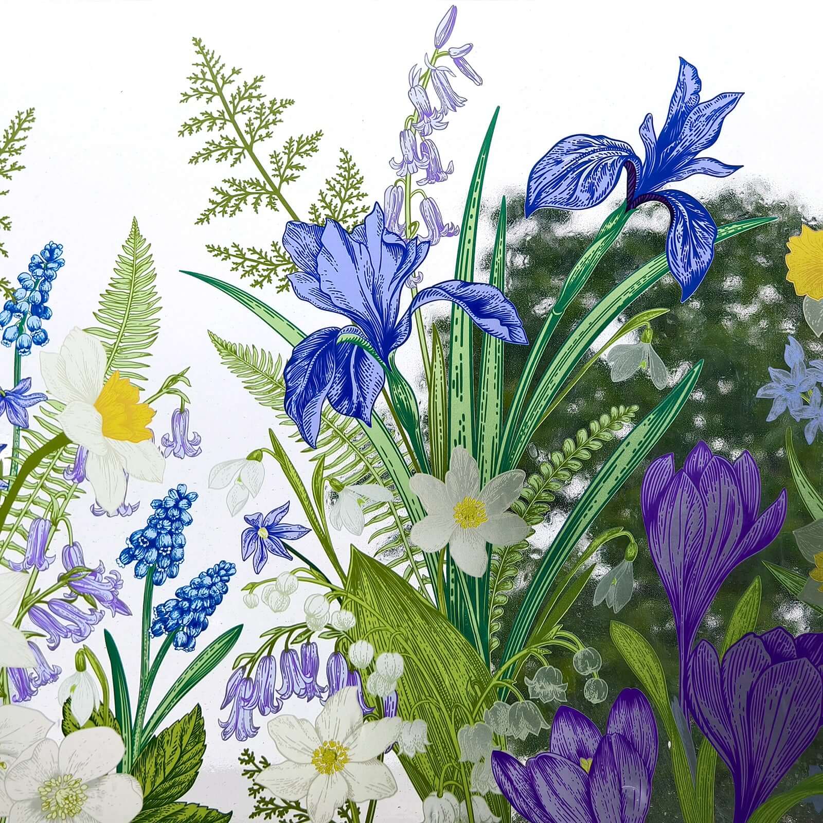 Film décoratif pour fenêtre en vitrail à motif de fleurs d'iris