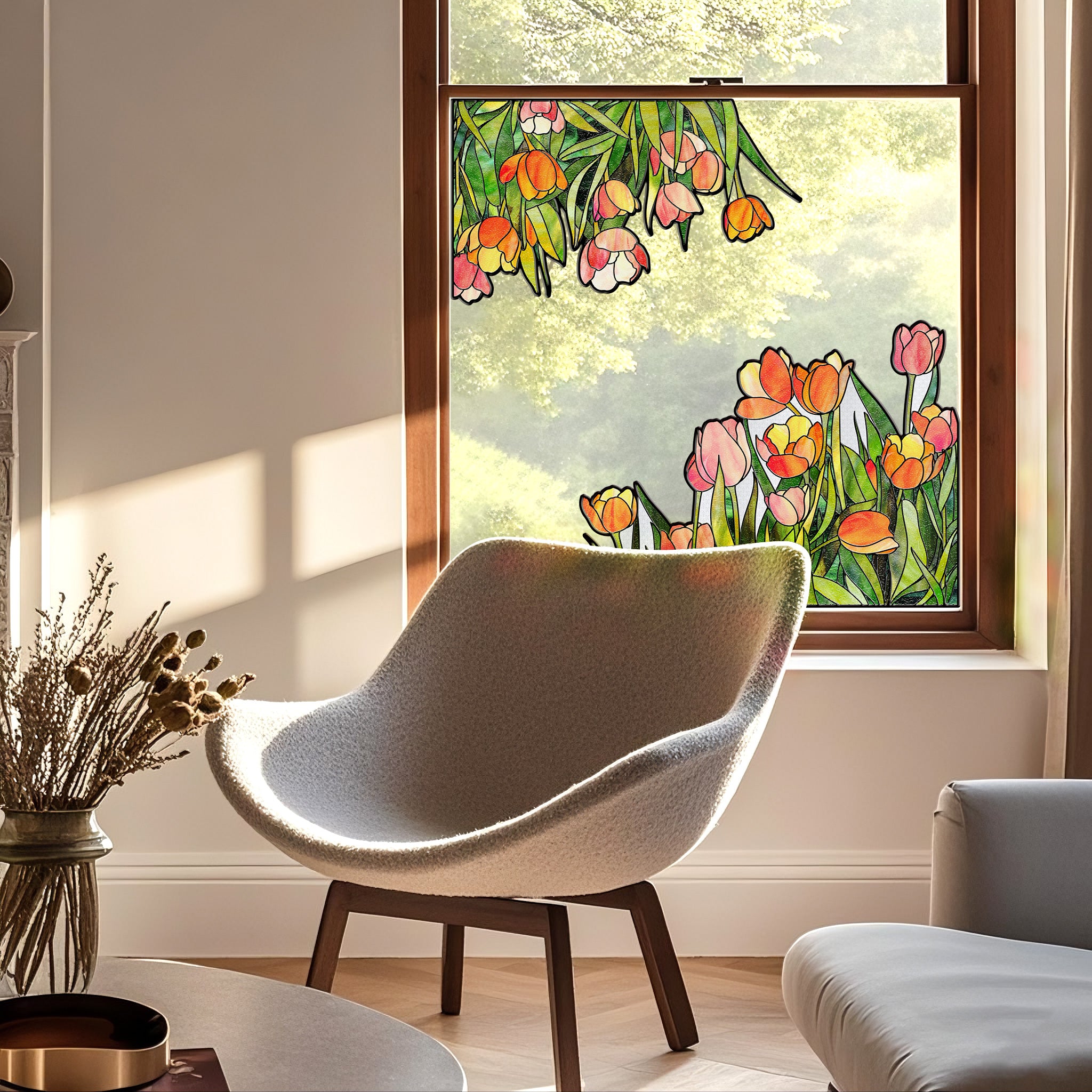 Film pour vitrail Green Gleam – Film statique décoratif moderne pour fenêtre