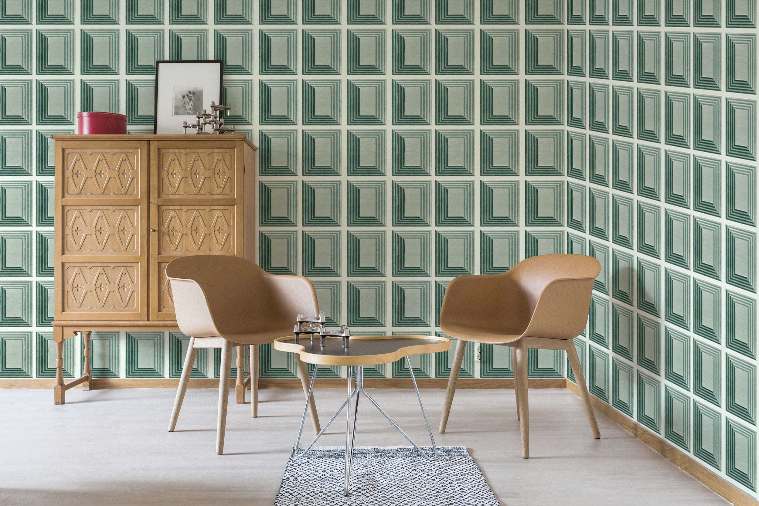 Papier peint adhésif Blue Flow Linearity – Géométrie moderne en beige mat et bleu marine