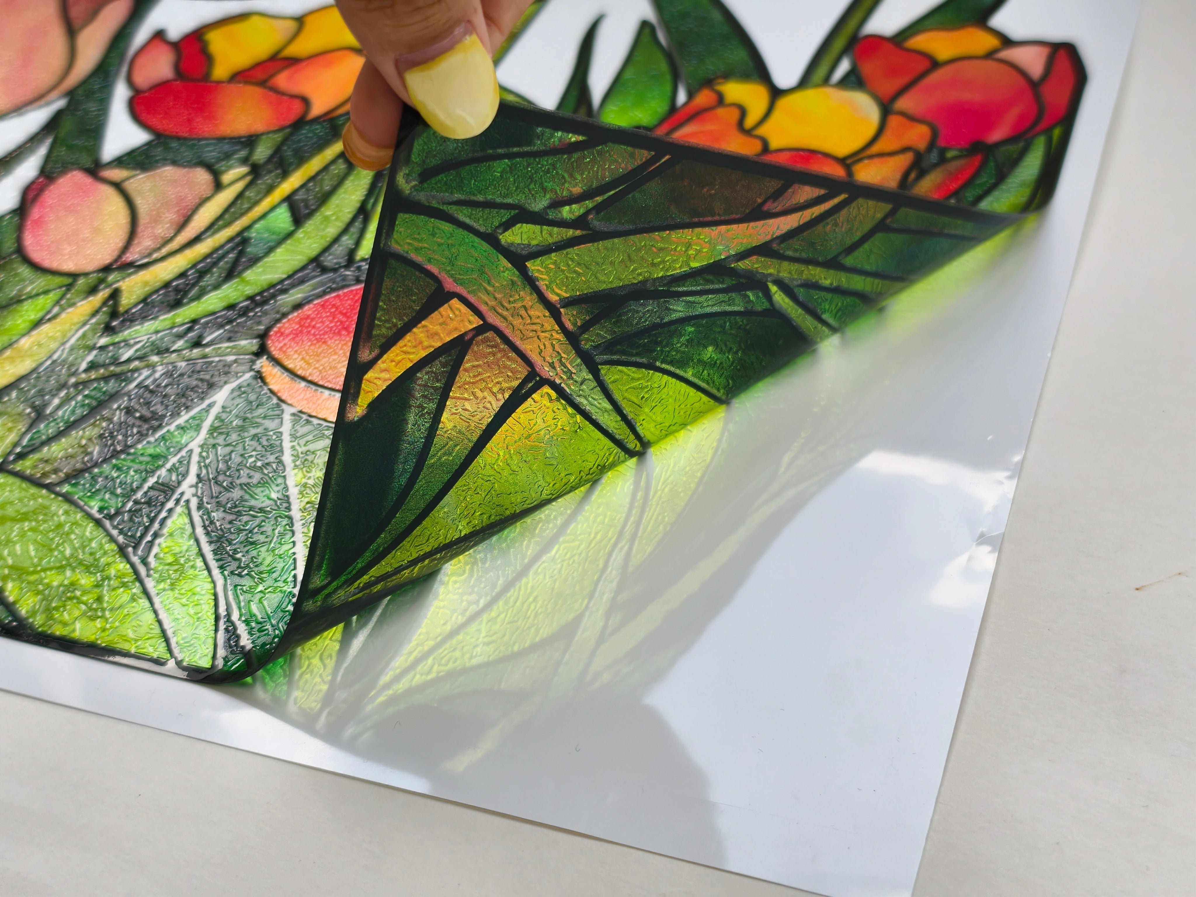 Film pour vitrail Green Gleam – Film statique décoratif moderne pour fenêtre