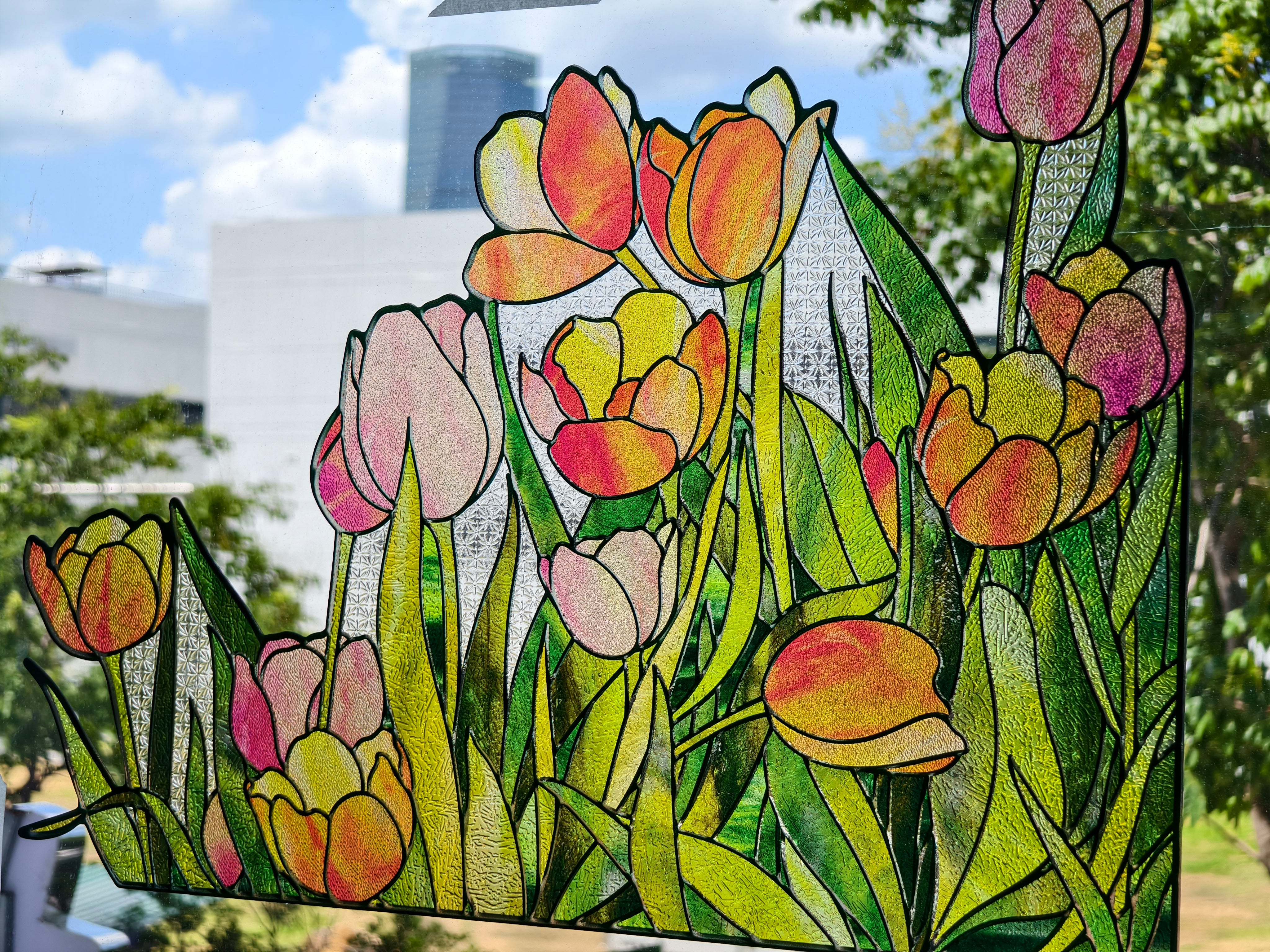 Film pour vitrail Green Gleam – Film statique décoratif moderne pour fenêtre