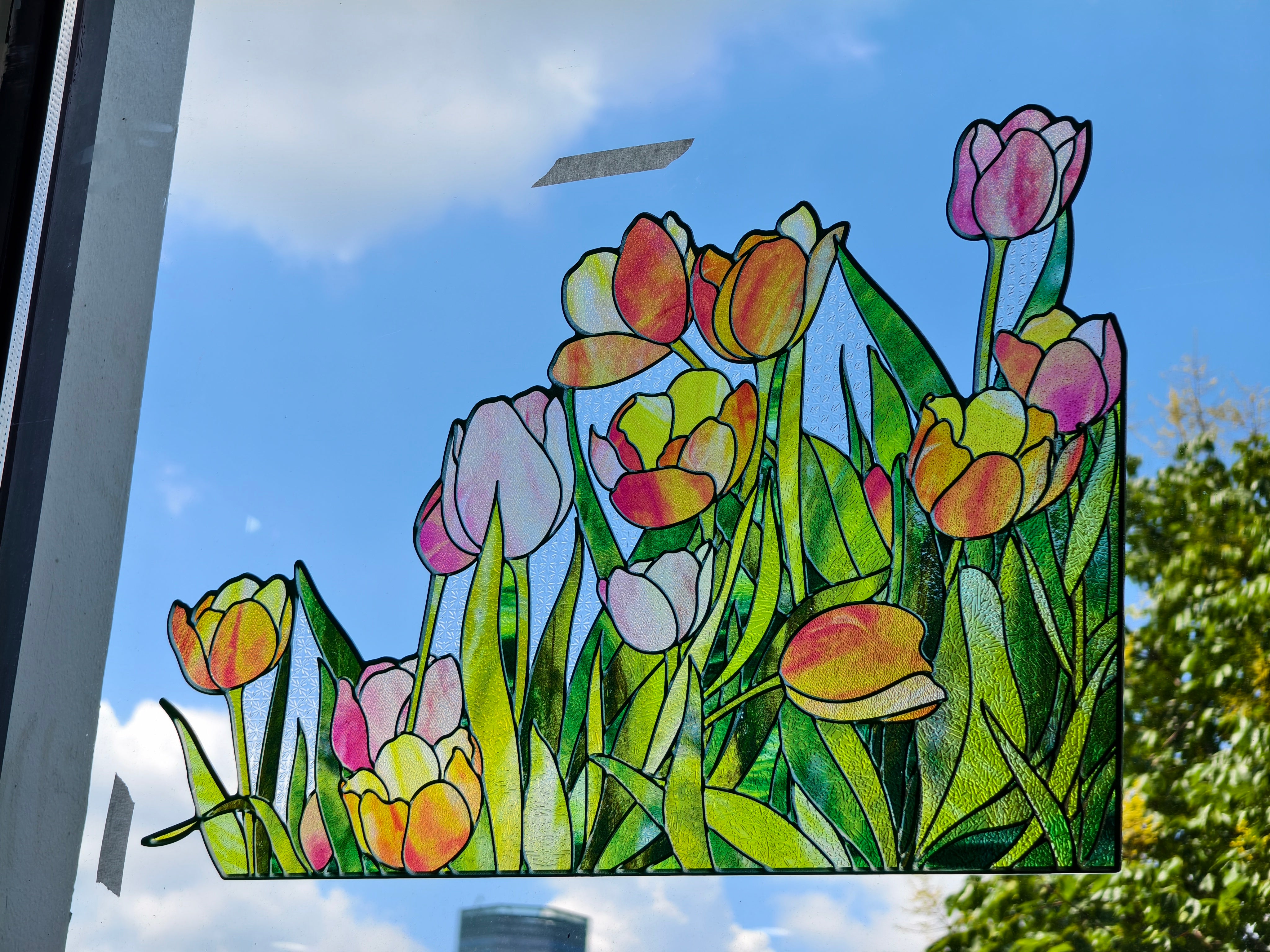 Film pour vitrail Green Gleam – Film statique décoratif moderne pour fenêtre