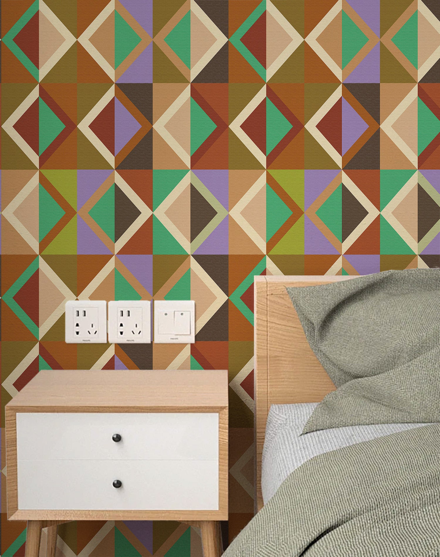 Papier peint adhésif Blue Flow Linearity – Géométrie moderne en beige mat et bleu marine