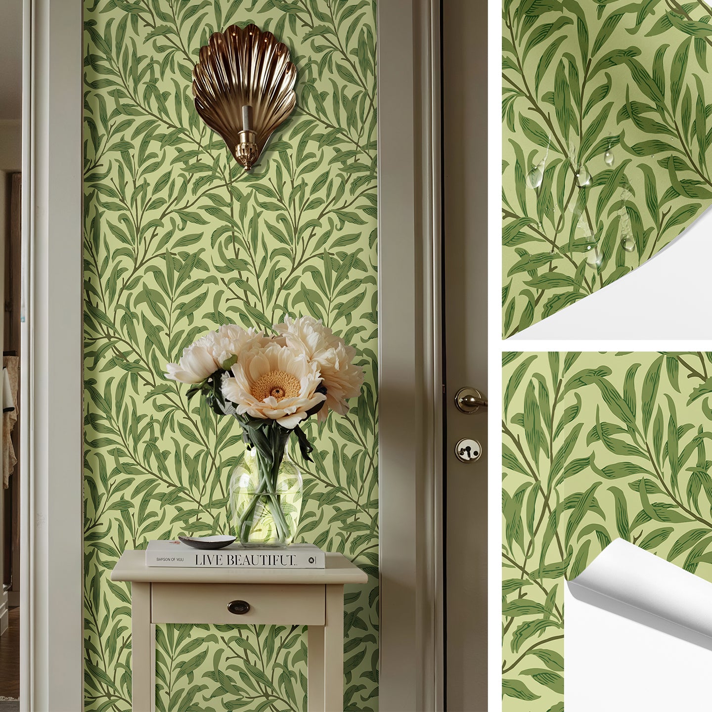 Willow(cream-colored/Blue/Green) Boughs Peel And Stick Wallpaper – Self - Adhesive Vinyl Roll for Accent Walls